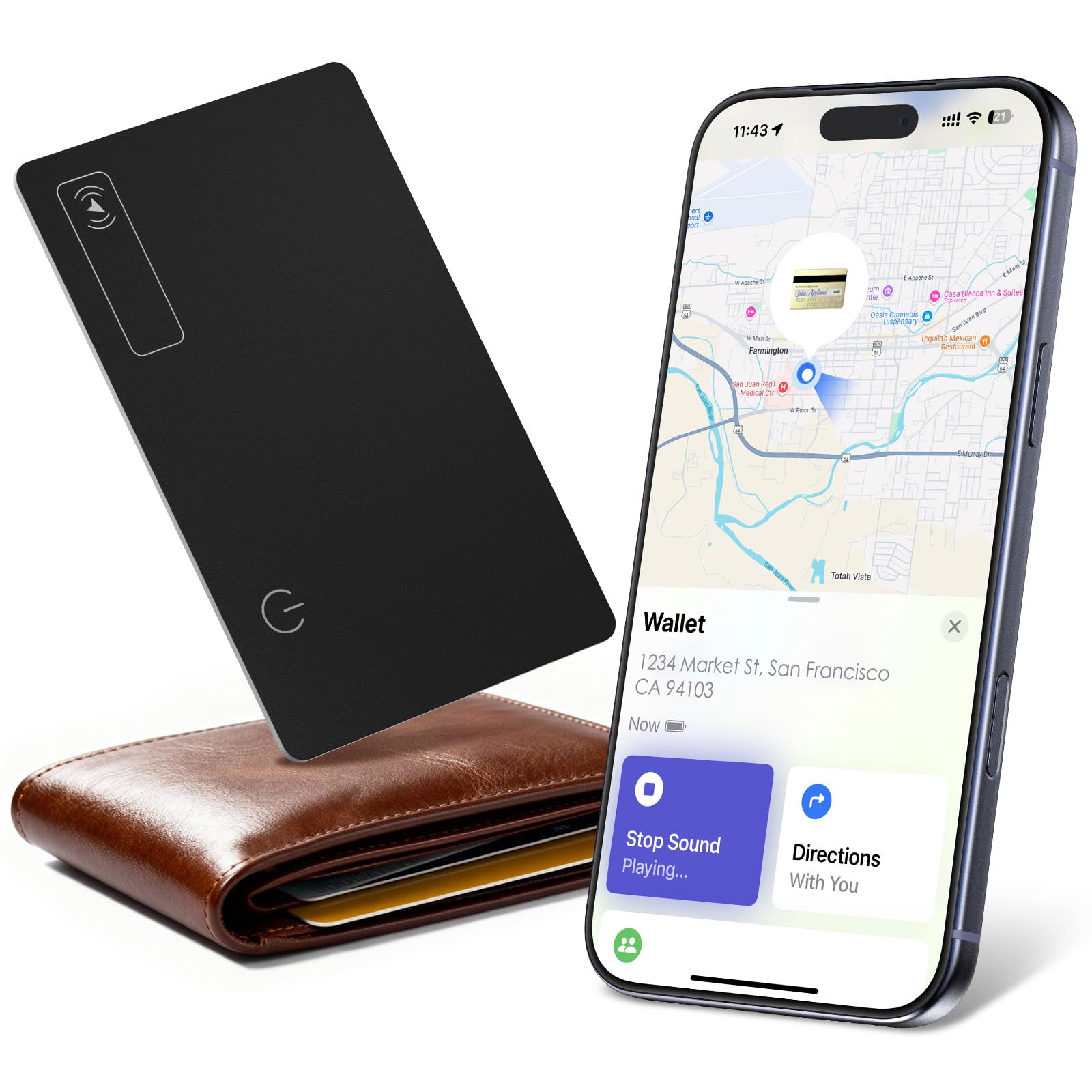 Wallet Tracker Card (iOS only), 0.07in Slim Tracking Card, IP68 Waterproof Bluetooth Tracker Compatible with Apple Find My, Wireless Charging Item Locator for Purse, Passports