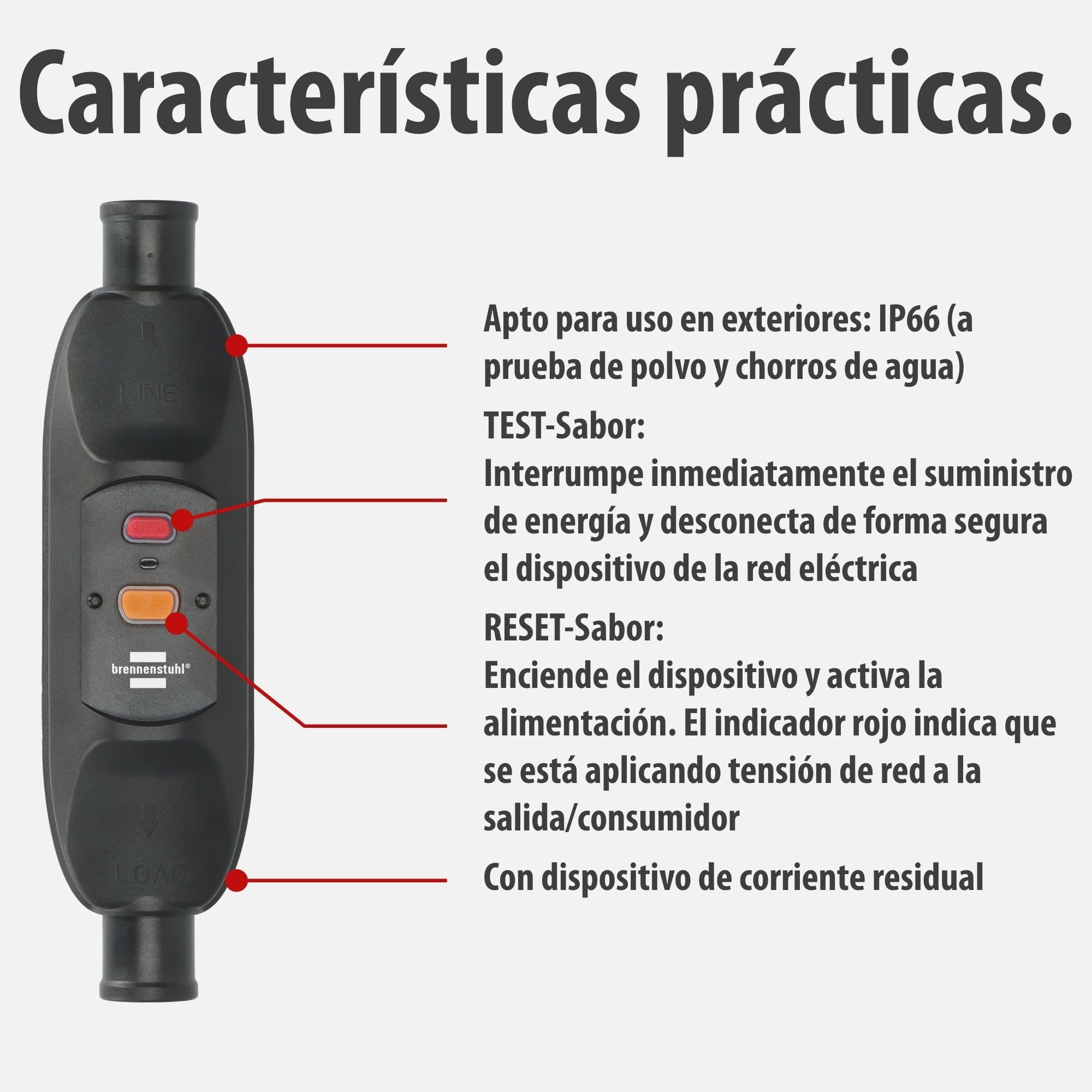 Brennenstuhl PRCD Disyuntor de protección personal móvil BDI-Z 1 10 IP66 para montaje de cables (con RCD para uso en exteriores 10mA, desconexión bipolar)