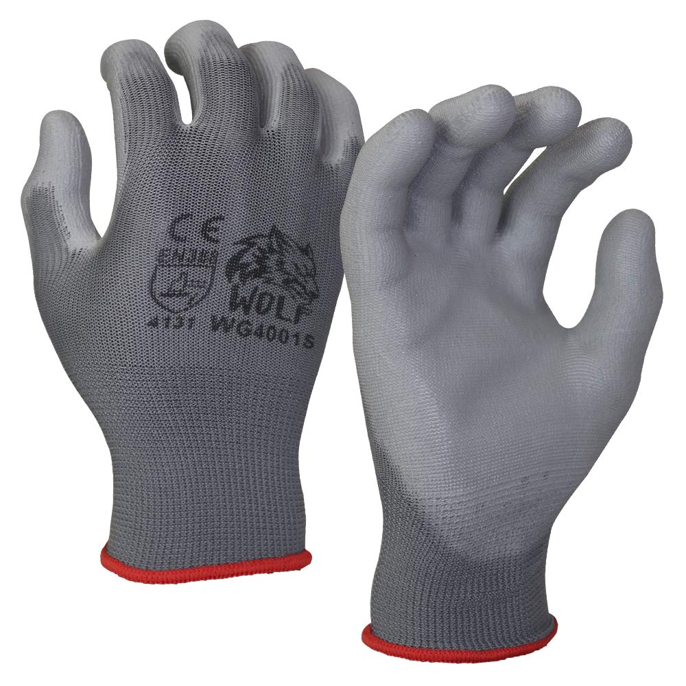 WOLF Industrial ProductsWOLF Polyurethane Palm Coated Nylon Shell Work Gloves, Construction, Mechanic, Warehouse, Yard Work, Gardening