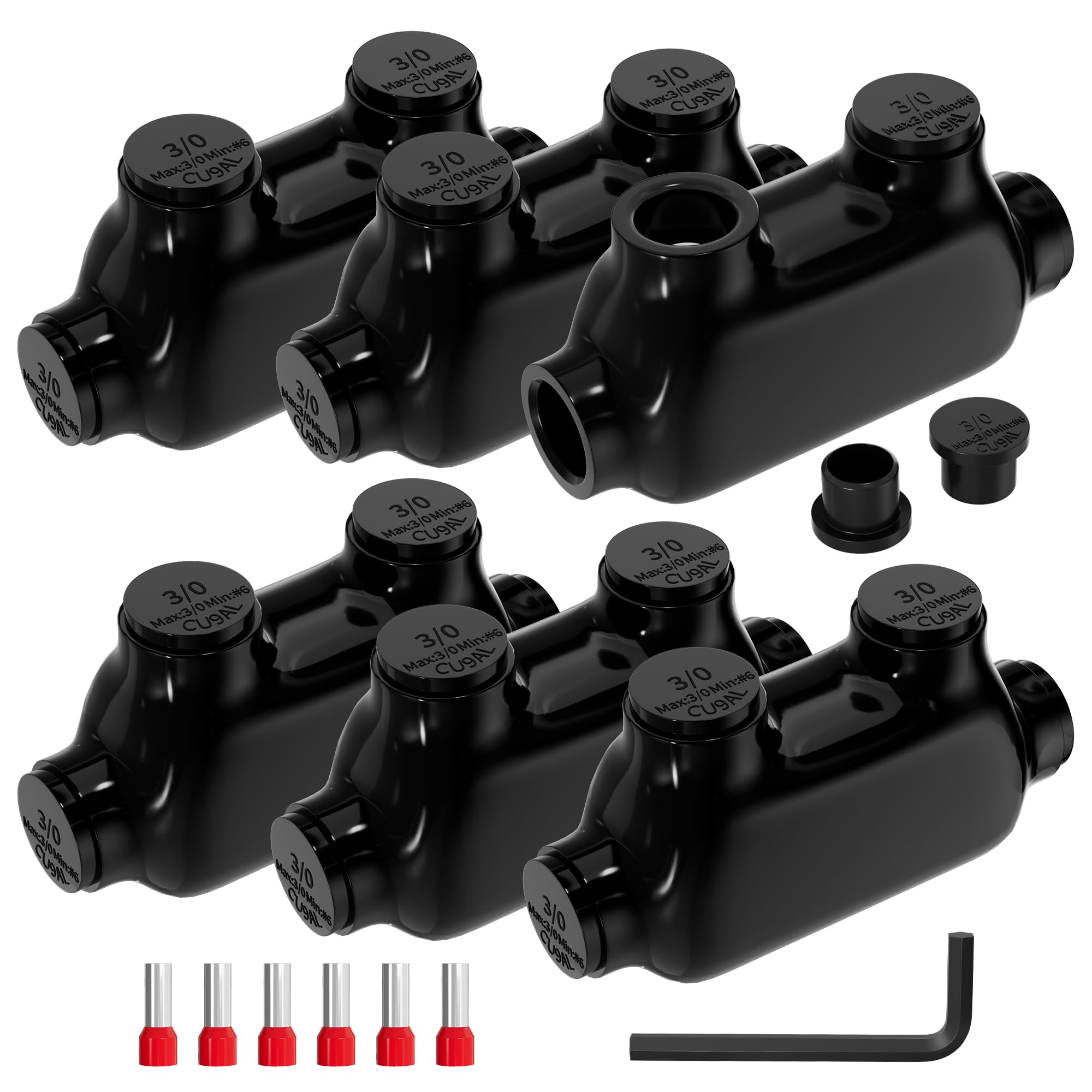 Joinfworld Insulated Inline Splice Connector 3/0-6AWG Aluminum to Copper Wire Connectors Aluminum Wire Connectors UL Listed with Slotted Allen Hex - 6