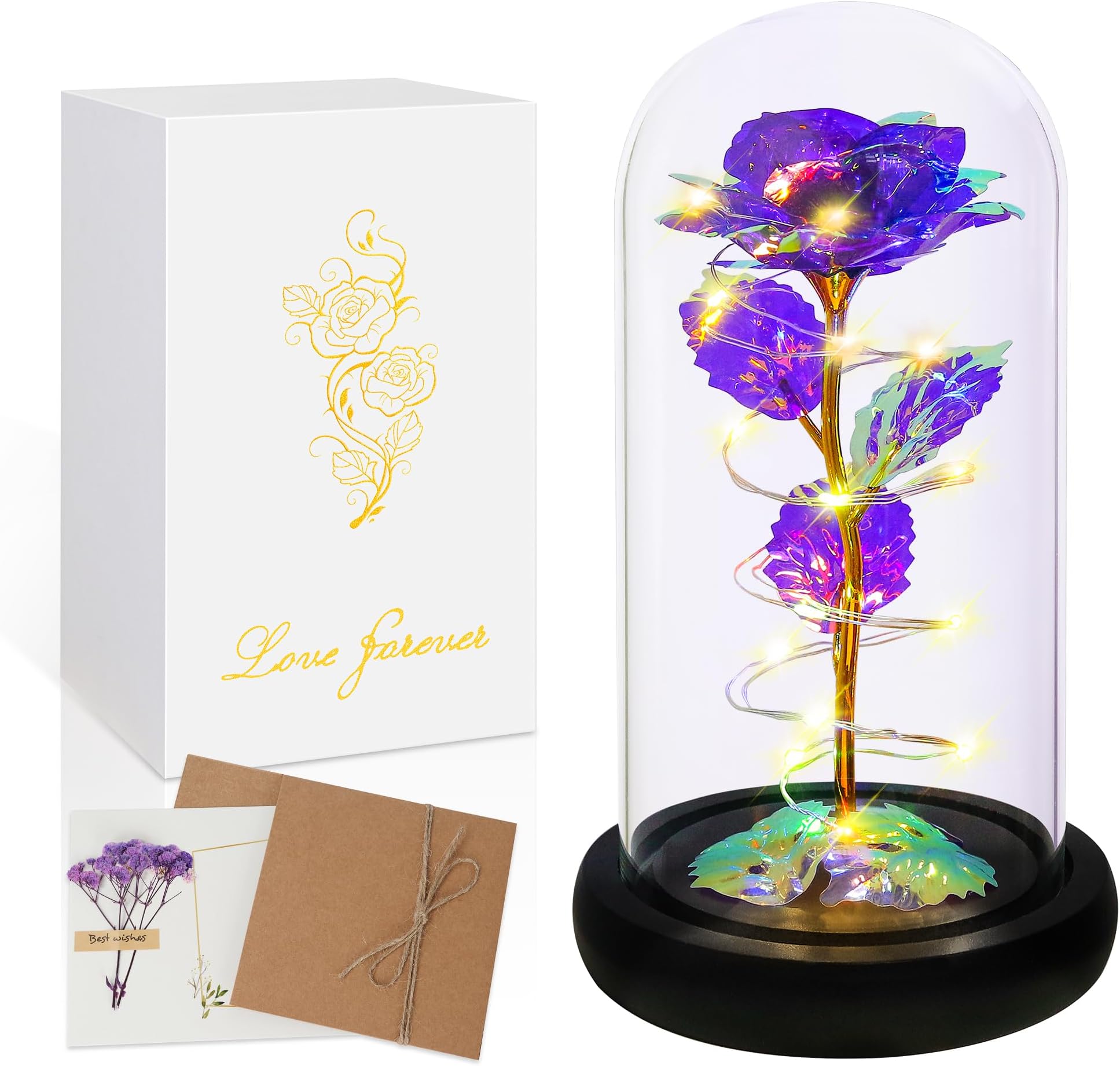 Childom Mothers Day Mom Gifts for Mom,Birthday Gifts for Women Moms Grandma,Flowers for Delivery Prime,Purple Light Up Rose in A Glass Dome,Anniversary Valentines Roses Gift for Her Wife Daughter