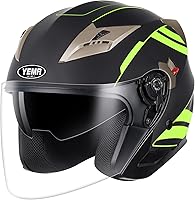 Vista 7 de YEMA Open Face Motorcycle Helmets, DOT Approved 3/4 Moped Helmet Dual Visor Quick Release Buckle, Helmets for Adults Motorcycle Men Women Helmets
