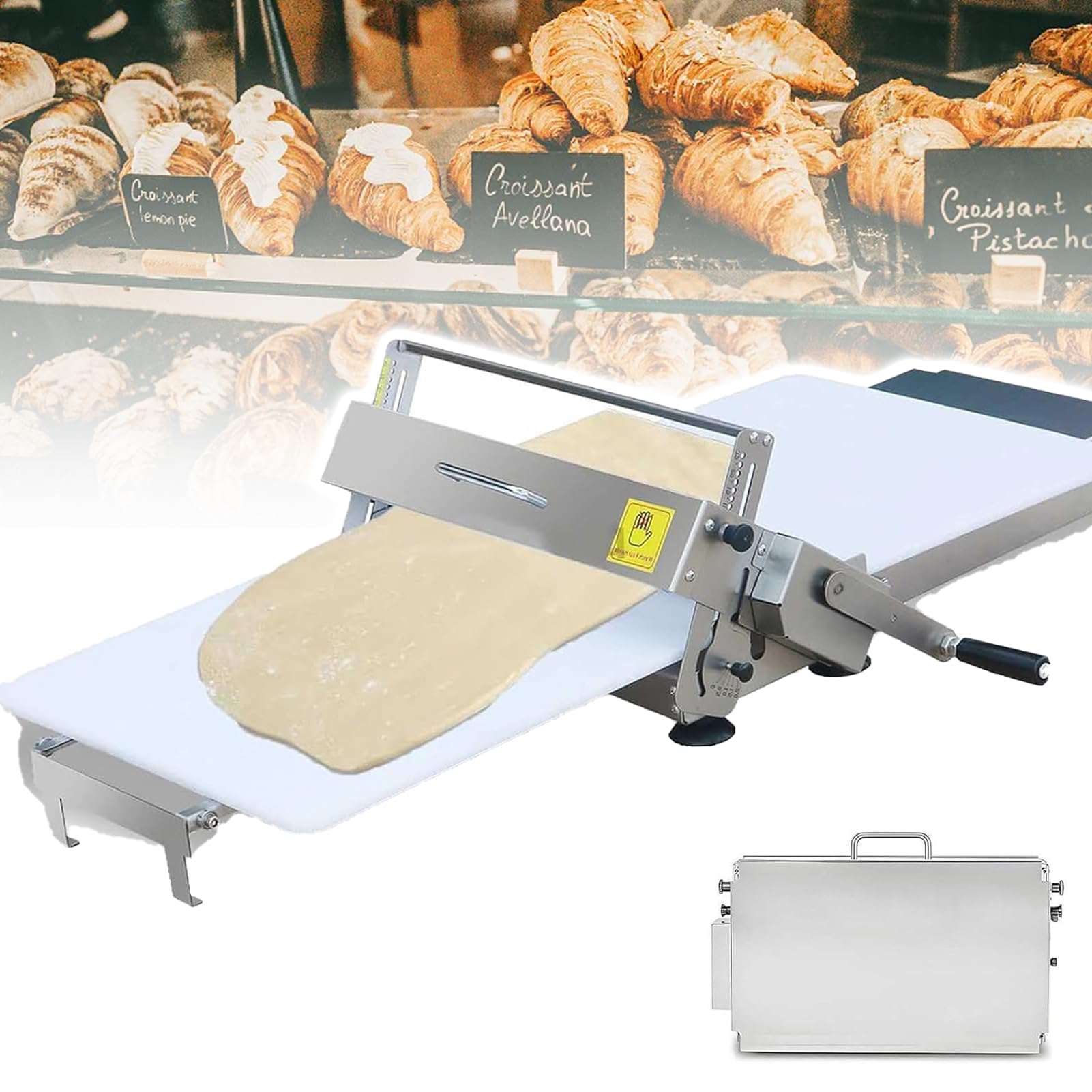 Sfogliatrice per Pasticceria Professionale Pieghevole, Macchina Manuale Compatta a Manovella per Fondente, Pasta Sfoglia e Croissant, Rullo in Acciaio Inox con Spessore Regolabile 0-25 mm