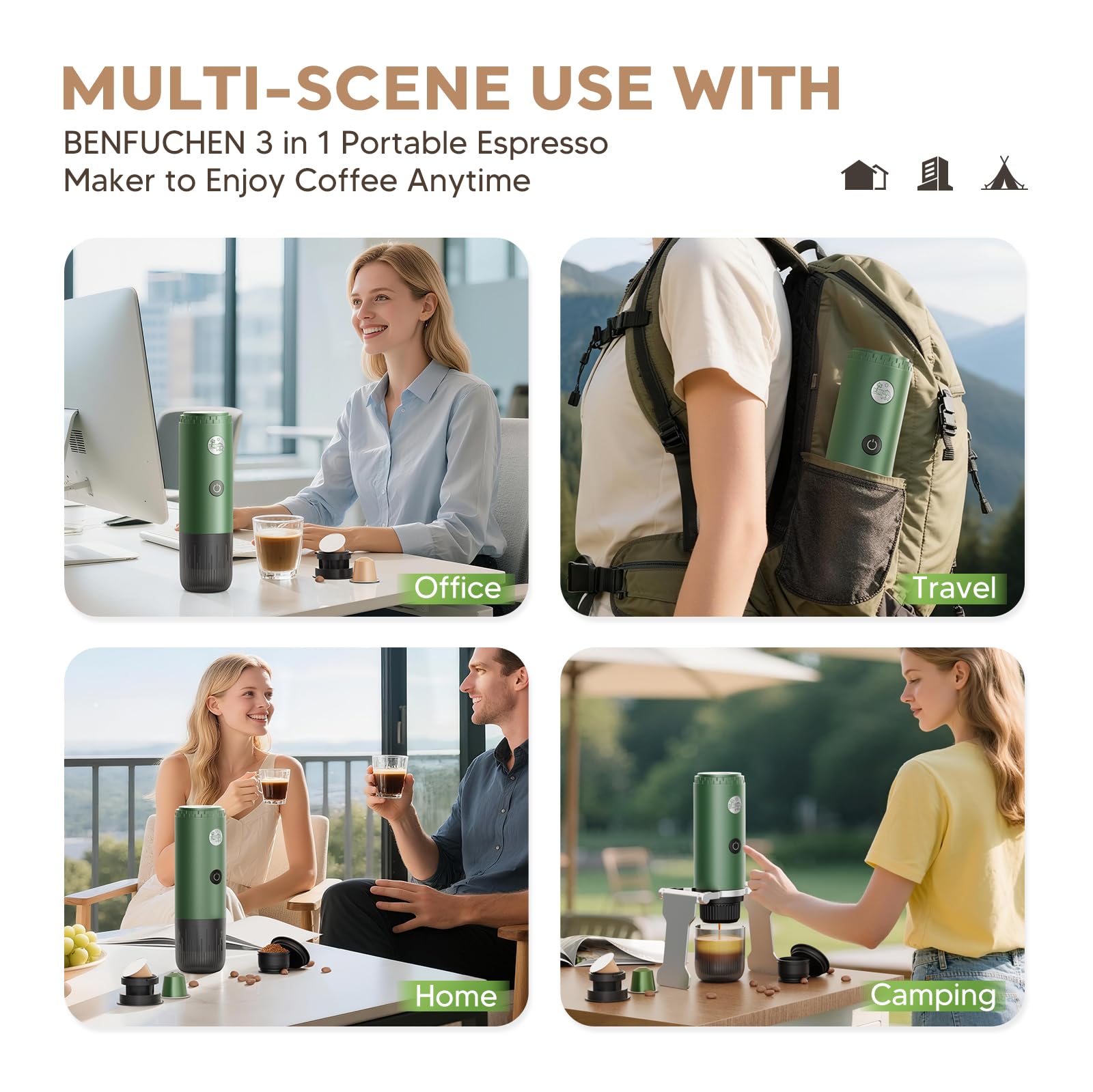 Machine à expresso portable 3 en 1 à 19 bars avec chauffage automatique, compatible avec les capsules NS et DG ainsi que le café moulu pour le camping, la randonnée, les voyages et la maison