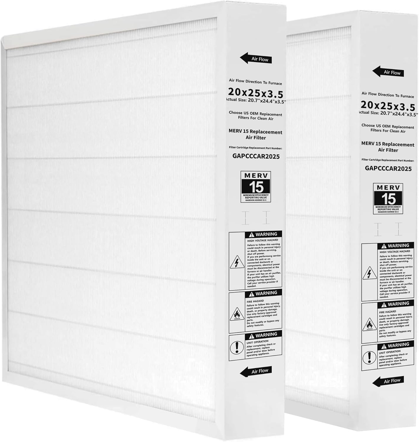 GAPCCCAR2025 Replacement filters, compatible with Bryant GAPBBCAR2025/Carrier GAPCCCAR2025, 20"x25"x3.5" MERV 15 Furnace Filterair-2 Pack