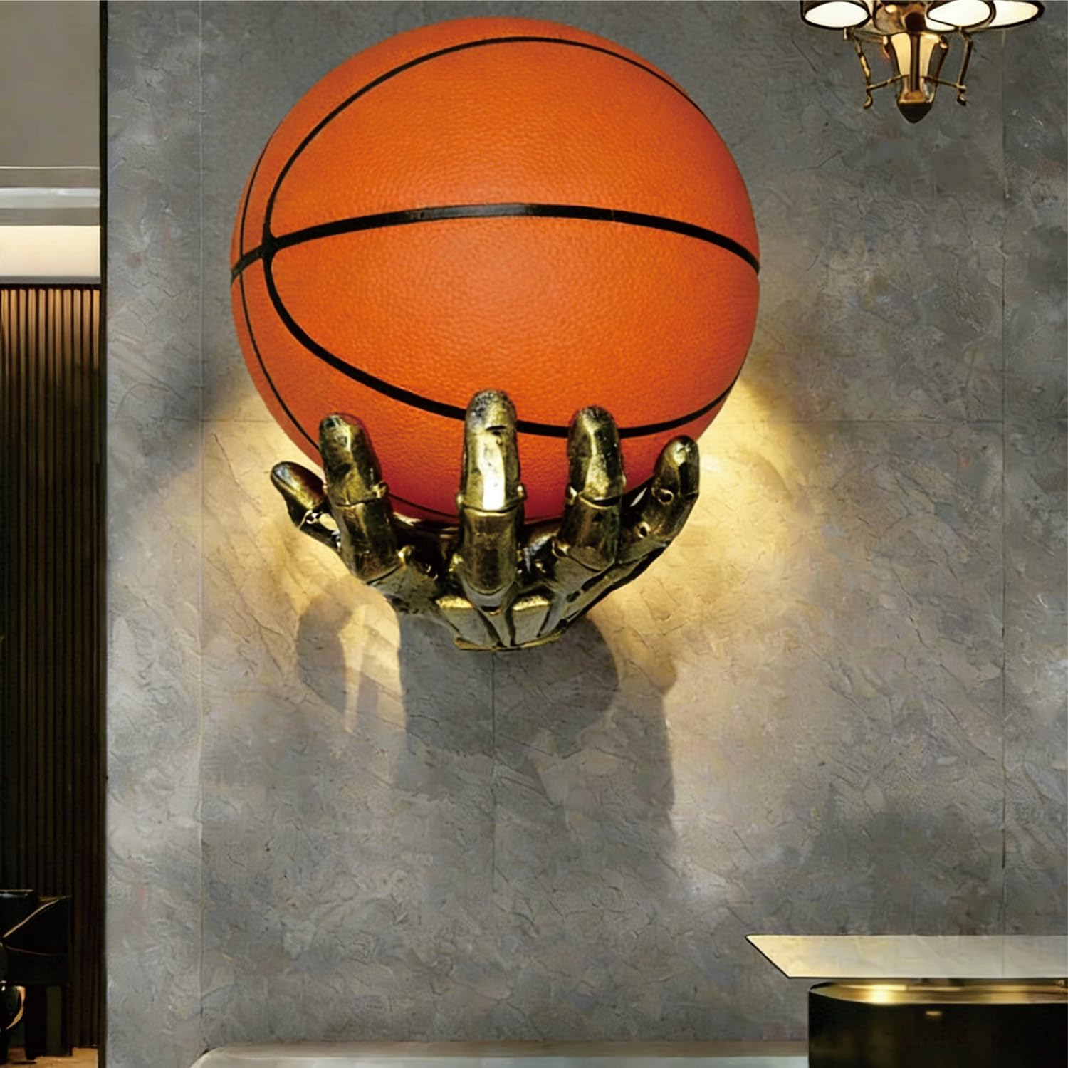 Basketball Ball Storage Holder for Wall Lightweight Resin Display Rack - Football, Volleyball Shelves for Wall Man Cave Decor - Autograph Basketball Coach Gifts, Golden