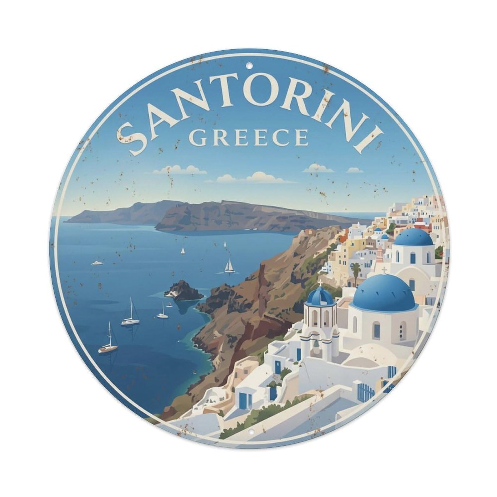 Vintage Travel Oia Santorini Caldera 1 Metal Tin Sign
