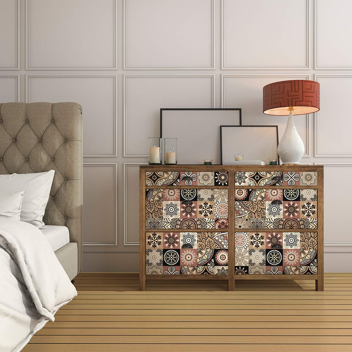 Ambiance Sticker Adesivi Murali per Mobili da Tavola, Adesivi Decorativi per Camere da Letto e Armadi Elisabetah - 60 Piastrelle Adesive 15 x 15 cm