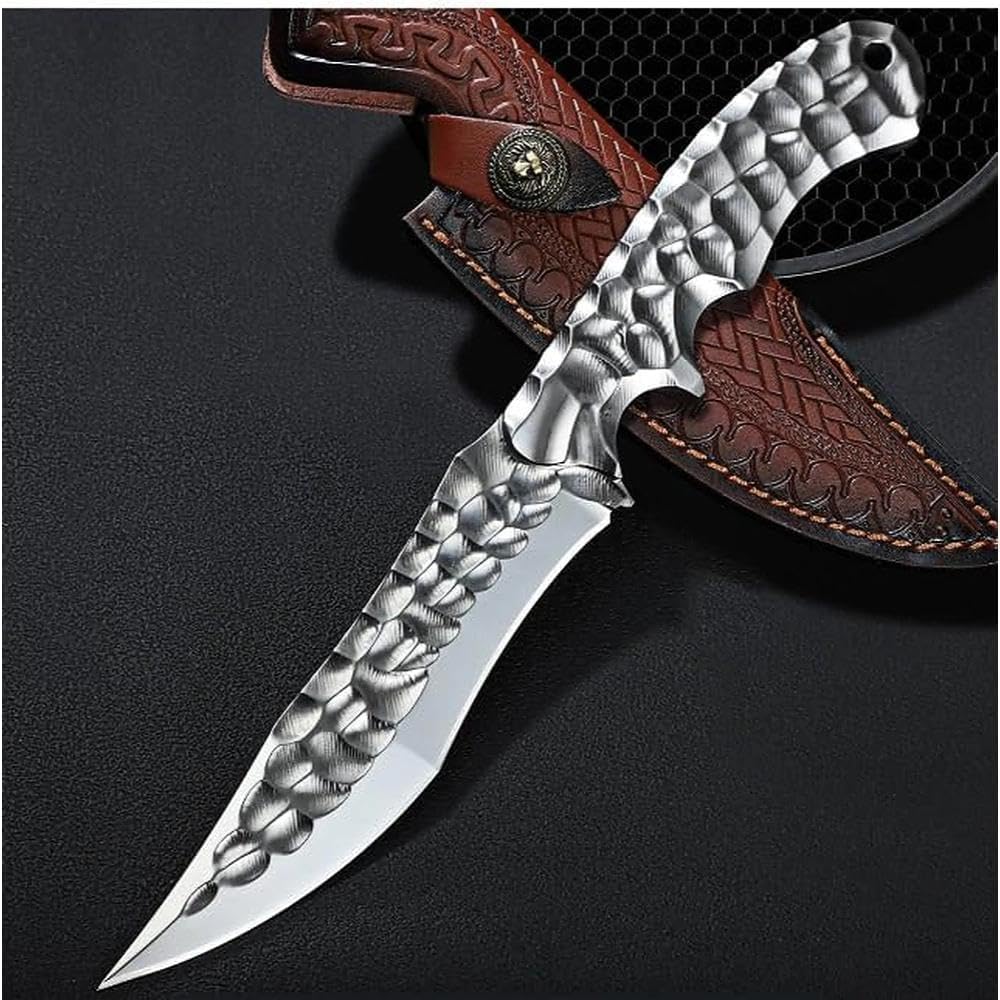 DRGSKL Survival Messer mit Lederscheide - Handgeschmiedet, VG10-Kern