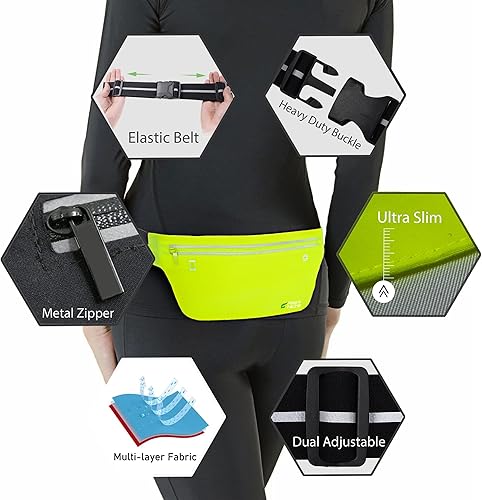 Miniatura 4 de Fitter's Niche Riñonera UltraSlim  Bolsa resistente al agua, cinturón elástico reflectante  Se adapta a cinturas de 24 a 43 pulgadas, soporta