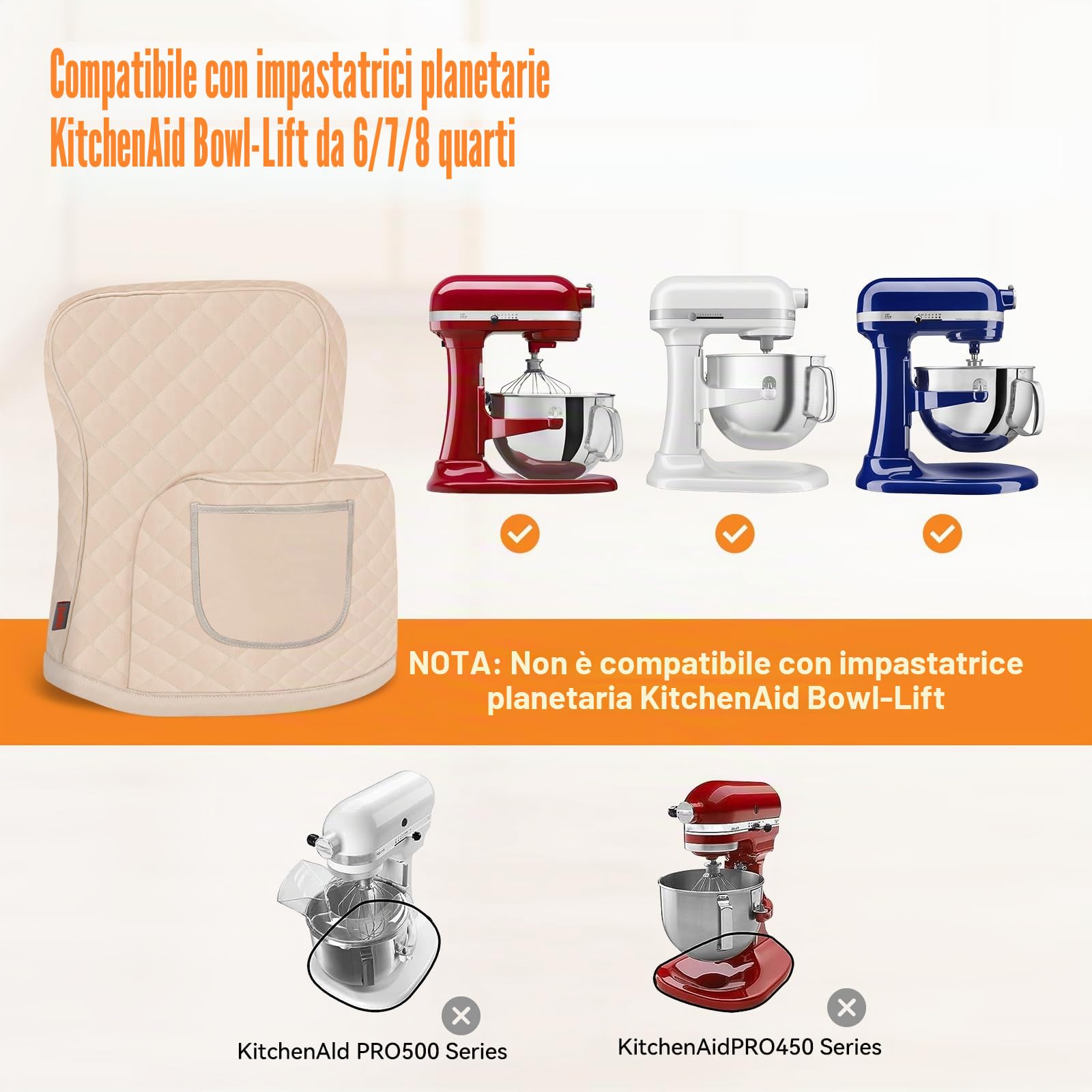 Coperchio per Impastatrice Compatibile con l'impastatrice Kitchen Aid Bowl-Lift con Borsa di Stoccaggio (bianco)