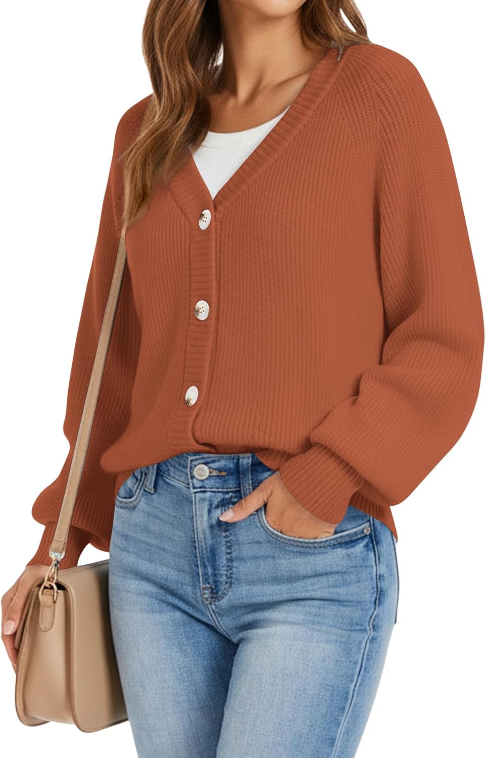 Womens Open Front Cardigan Sweaters 2025 Fall Long Sleeve Button Down Chunky Knit Casual Outerwear Coats - Image 4