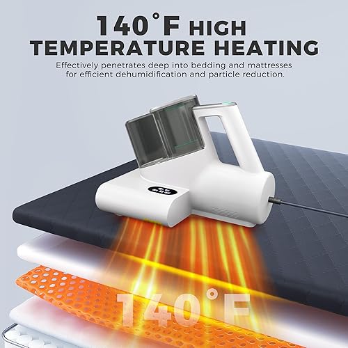 Miniatura 6 de HAUSHOF Aspiradora de colchón, aspiradora de cama de 16 Kpa con luz UV-C de 275 nm, calor de 140 F, ultrasónico, filtro HEPA, vasos de polvo duales,