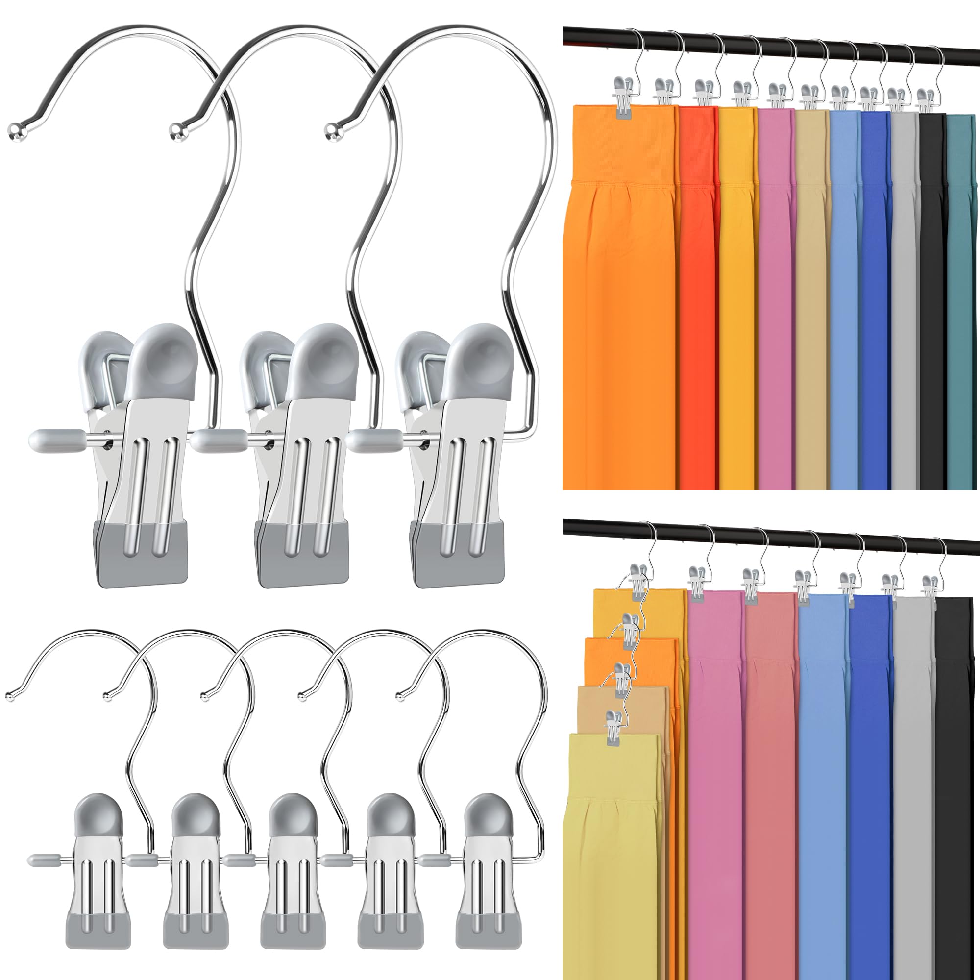 20 Pack Trouser Hangers w/Rubber Coated, Portable Hanger Clips for Travel, Leggings Organizer for Closet Space Saving, Holds Hats Boots Skirts Shorts Jeans (Grey)