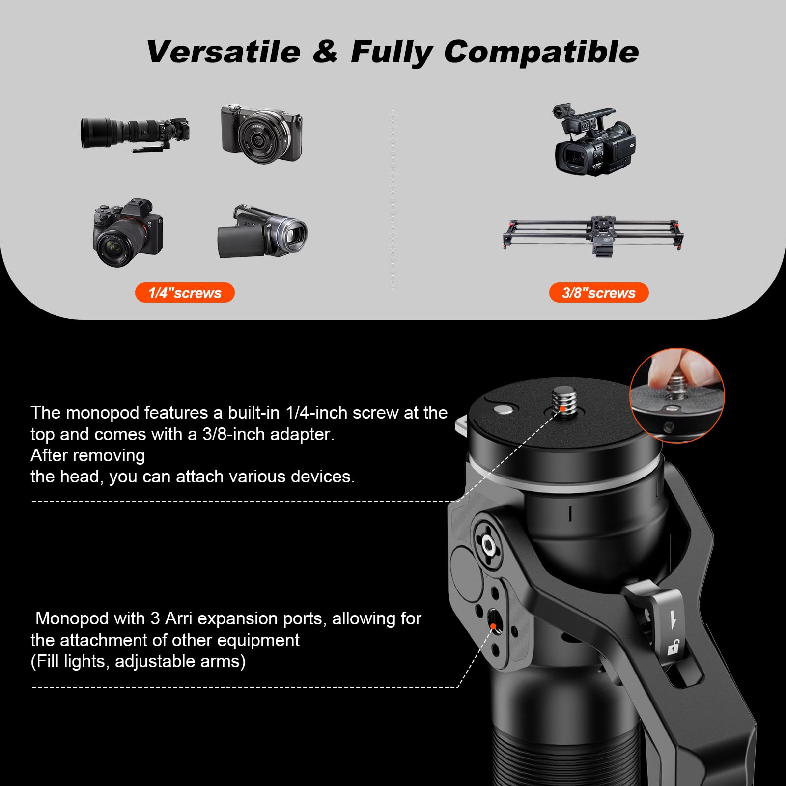 COMAN One-Touch Carbonfaser-Einbeinstativ,Leichtes Reisekamera-Monopod, Es Verfügt über Einen Neigbaren U-förmigen Fuß, Abnehmbare Beine und Einen Kugelkopf mit Einer Maximalen Tragkraft 5kg