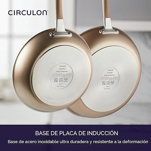 Miniatura 5 de Circulon Premier Professional - Juego de ollas y sartenes de inducción anodizado duro, antiadherentes, 12 piezas, bronce