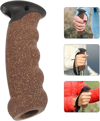 Miniatura 6 de Mango de bastón, mango de caña de senderismo, mango de corcho, agarre de poste de trekking, puntas de bastón, protectores de repuesto, adaptador de