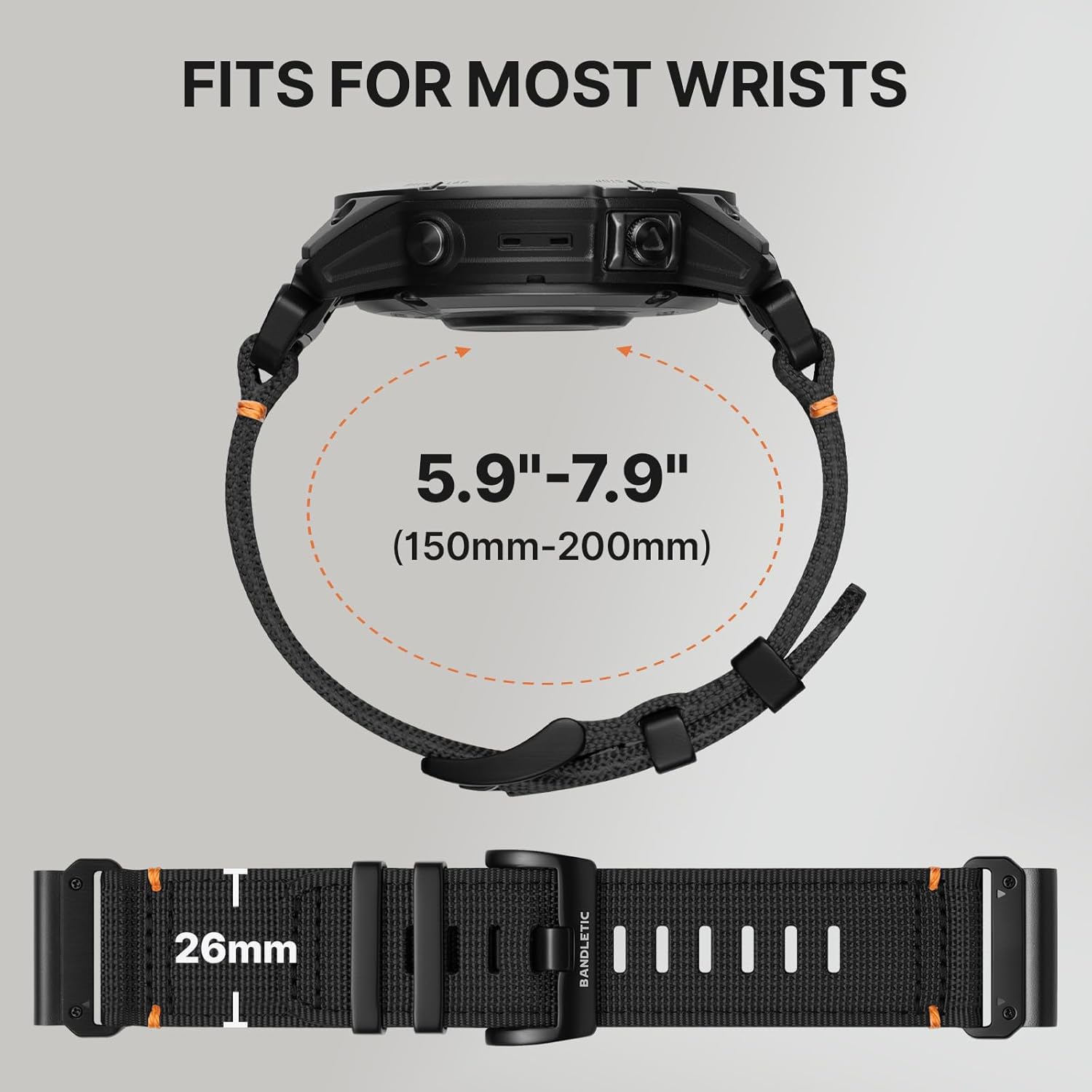 Bandletic Compatible with Garmin Fenix 8 51mm 7X 6X 5X Watch Band - 26mm Quick Fit Rugged Nylon Strap for Fenix 7X 6X Pro/5X Plus/3/3 HR/Instinct 2X Solar 3 50mm /Enduro/Quatix 6X 7X/Tactix/Epix Pro 2 - Image 5