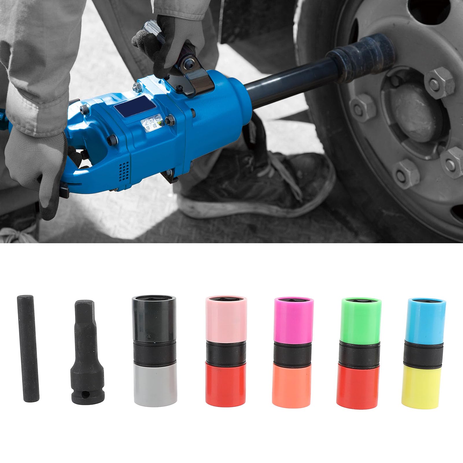 Zestaw 7 szt. nasadek nasadowych z nakrętką, kolorowa stal CrMo 6-punktowy dwustronny zestaw nasadek udarowych z tuleją ochronną - idealny dla profesjonalnych mechaników i projektów domowych