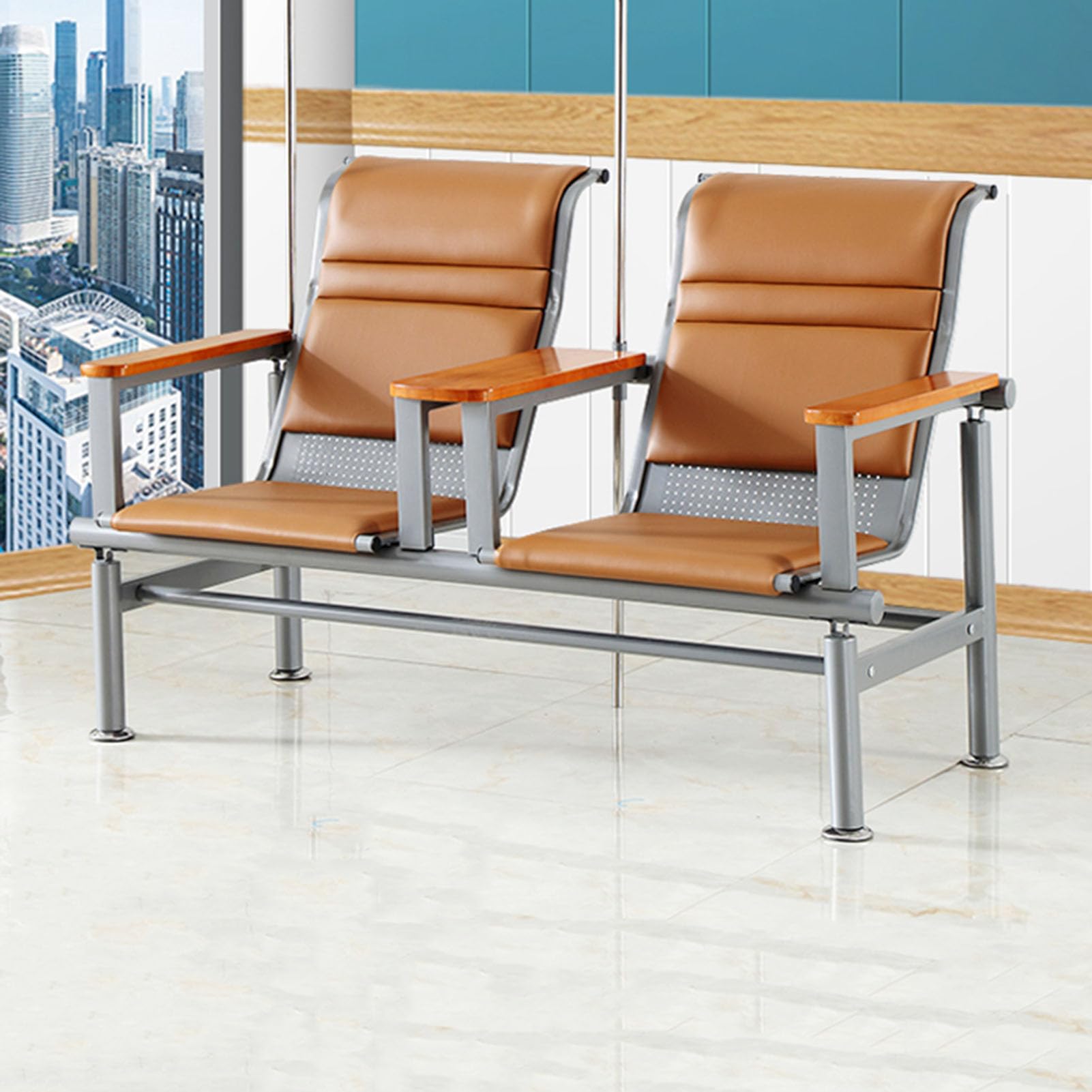 ASerZenith Fully Reclining Blood Draw Chair With Iv Stand For Clinics And Research Laboratories, Phlebotomy Chair With Wooden Armrests,Double Brown Wooden Handrail