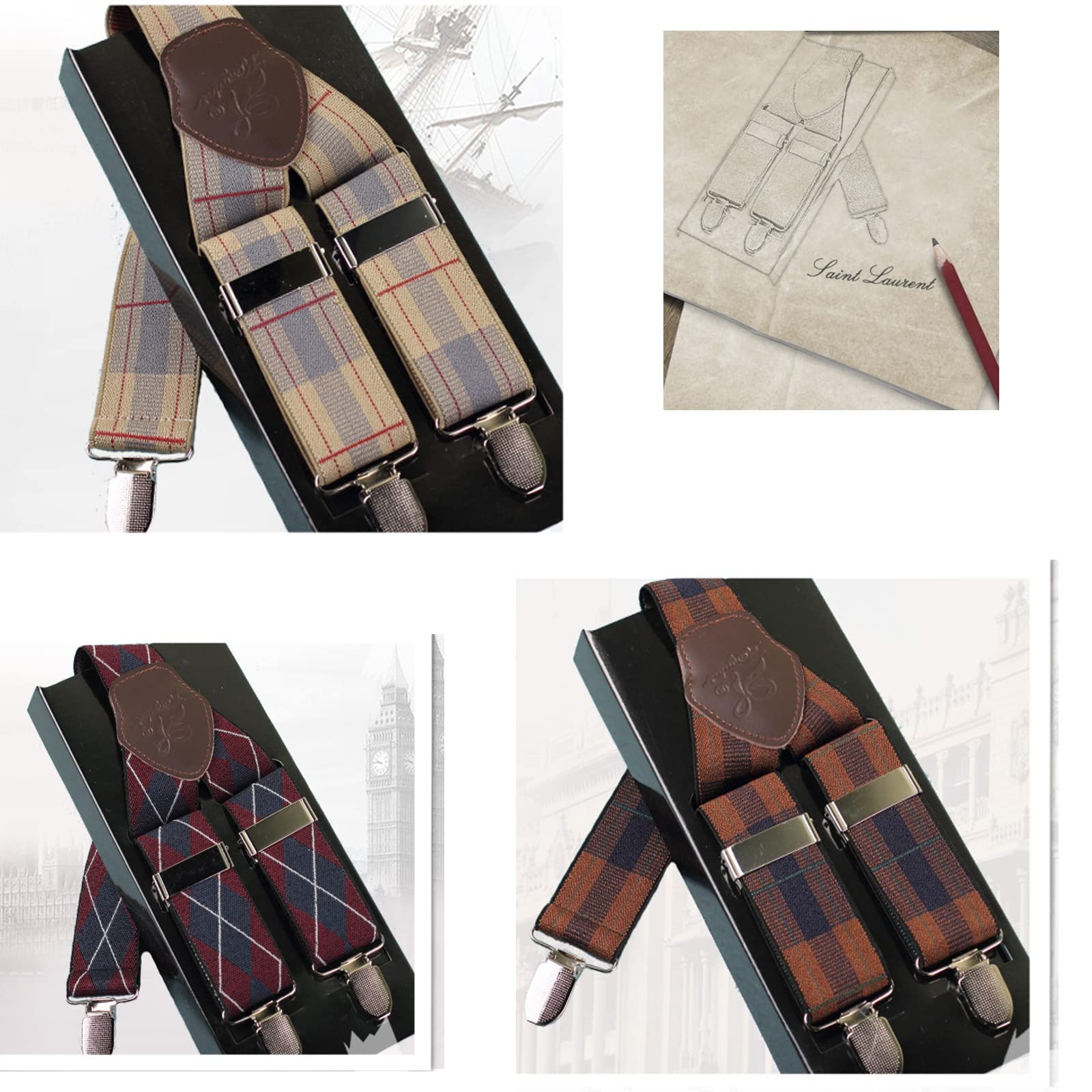 Pantalons Bretelles Homme Braces for hommes avec des clips métalliques très forts larges de 3,5 cm pour Les Vêtements Professionnels et Décontractés