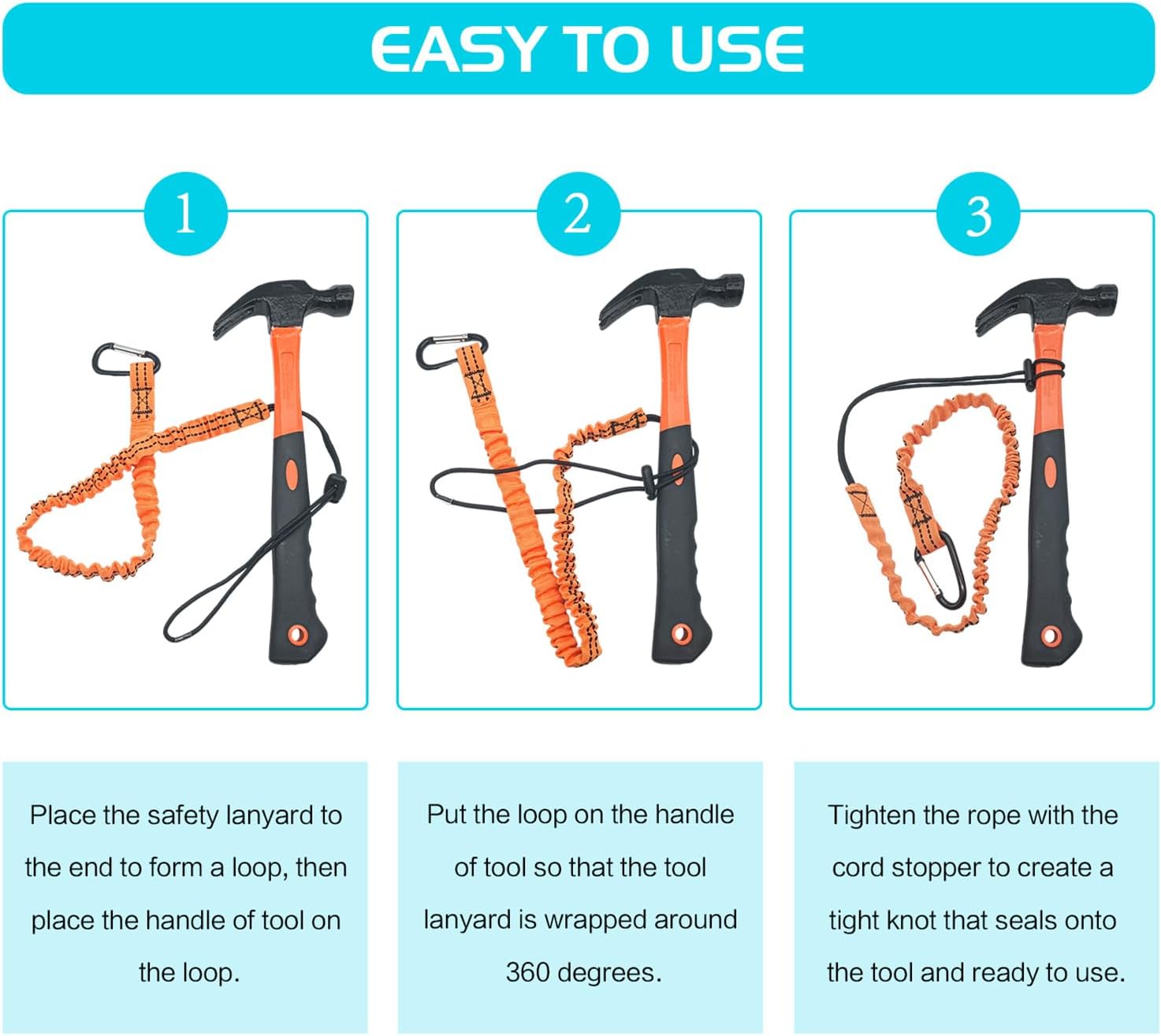 5 Pack Tool Lanyard with Buckle Strap,35.4''-51.2'' Extendable | Tool Tether Lanyard with Carabiner and Adjustable Loop End, Fall Protection Tool Lanyards for Construction Scaffolding