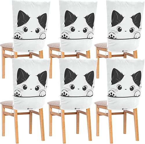 Cartoon Cute White Funny Cat Decorative Office Chair Slipcover for Classroom Stools Washable Slip Cover cubre sillas para comedor Set of 6