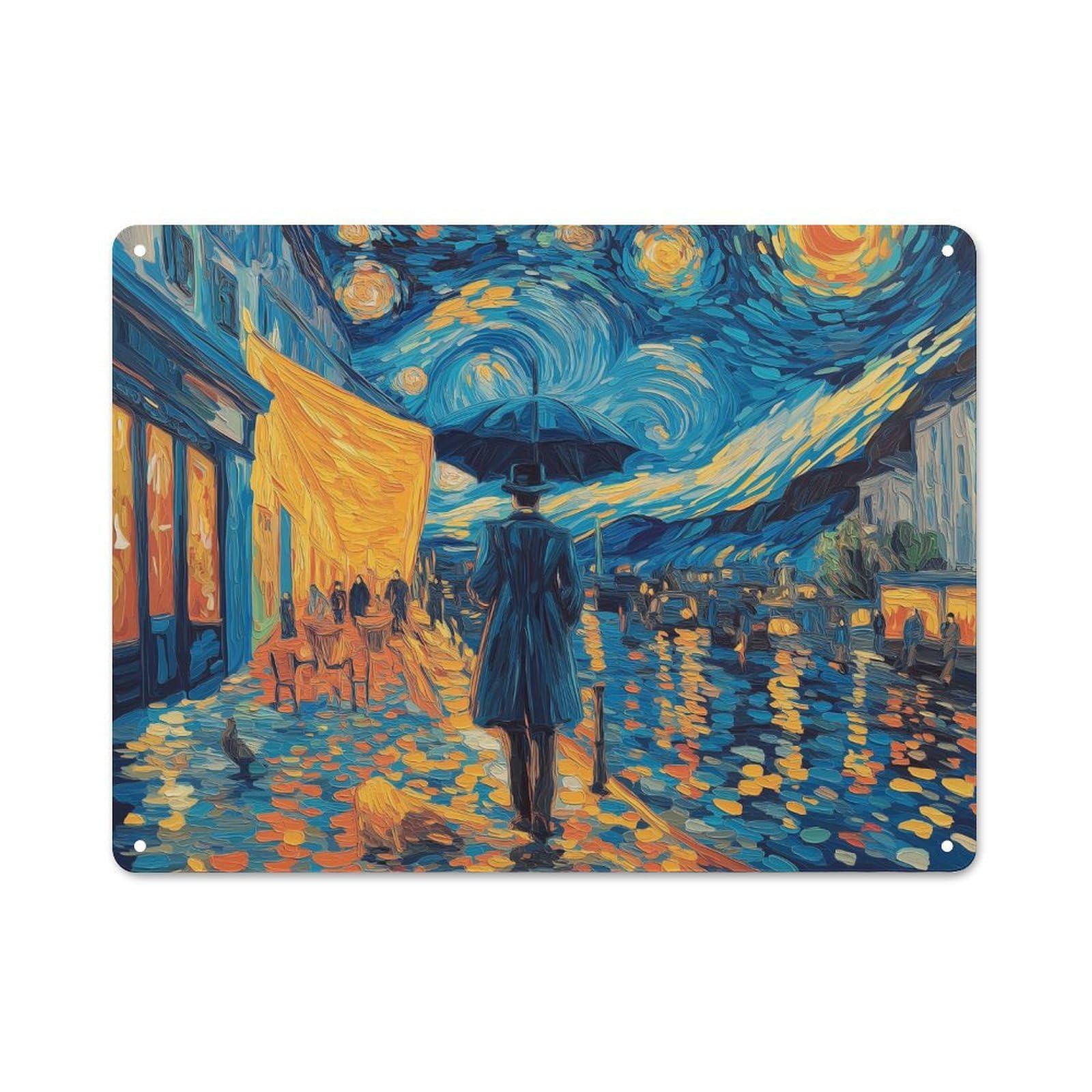 Junmoney Starry Night Café With Umbrella Retro Metal Wall Decor 30X40cm, Vintage Tin Sign For Coffee Bar, Kitchen, Bistro Or Tea Corner