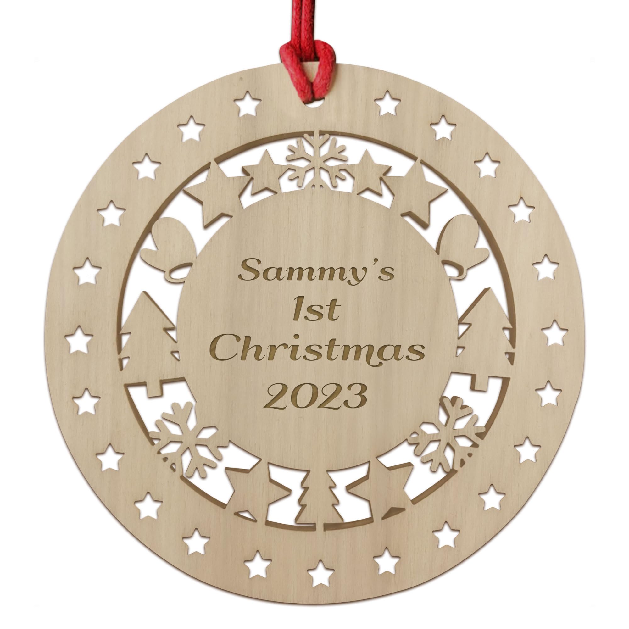 Red Ocean Personalised 1st Christmas Decoration For Daughter Son Baby Girl Boy Wooden Bauble Special Christmas Bauble Keepsake