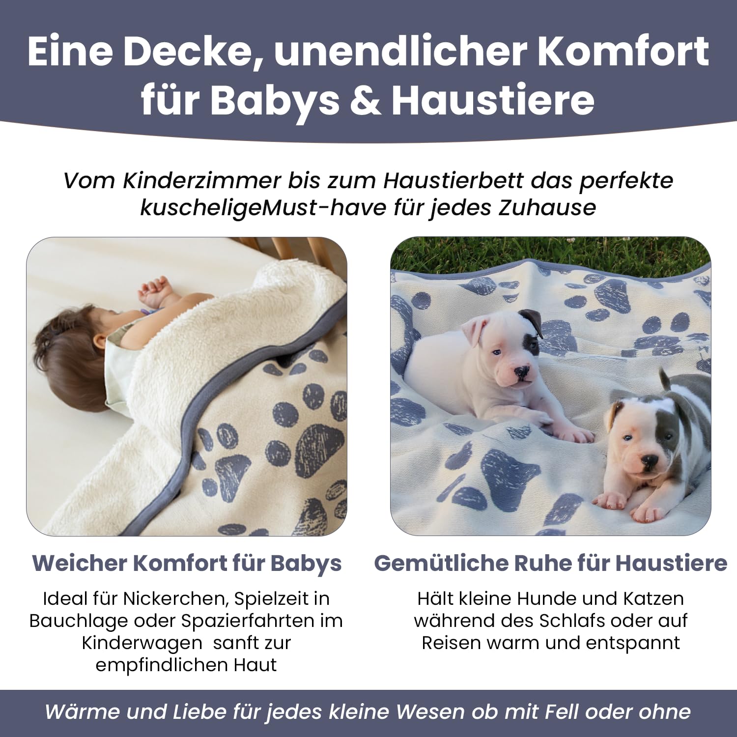 Babydecke & Haustierdecke Winter Decke – 100% GOTS-zertifizierte Bio-Baumwolle, Strickdesign, 75x95 cm, Weich & Atmungsaktiv, Ideal für Neugeborene & Kleinkinder,Maschinenwaschbar -Natur/Schieferblau