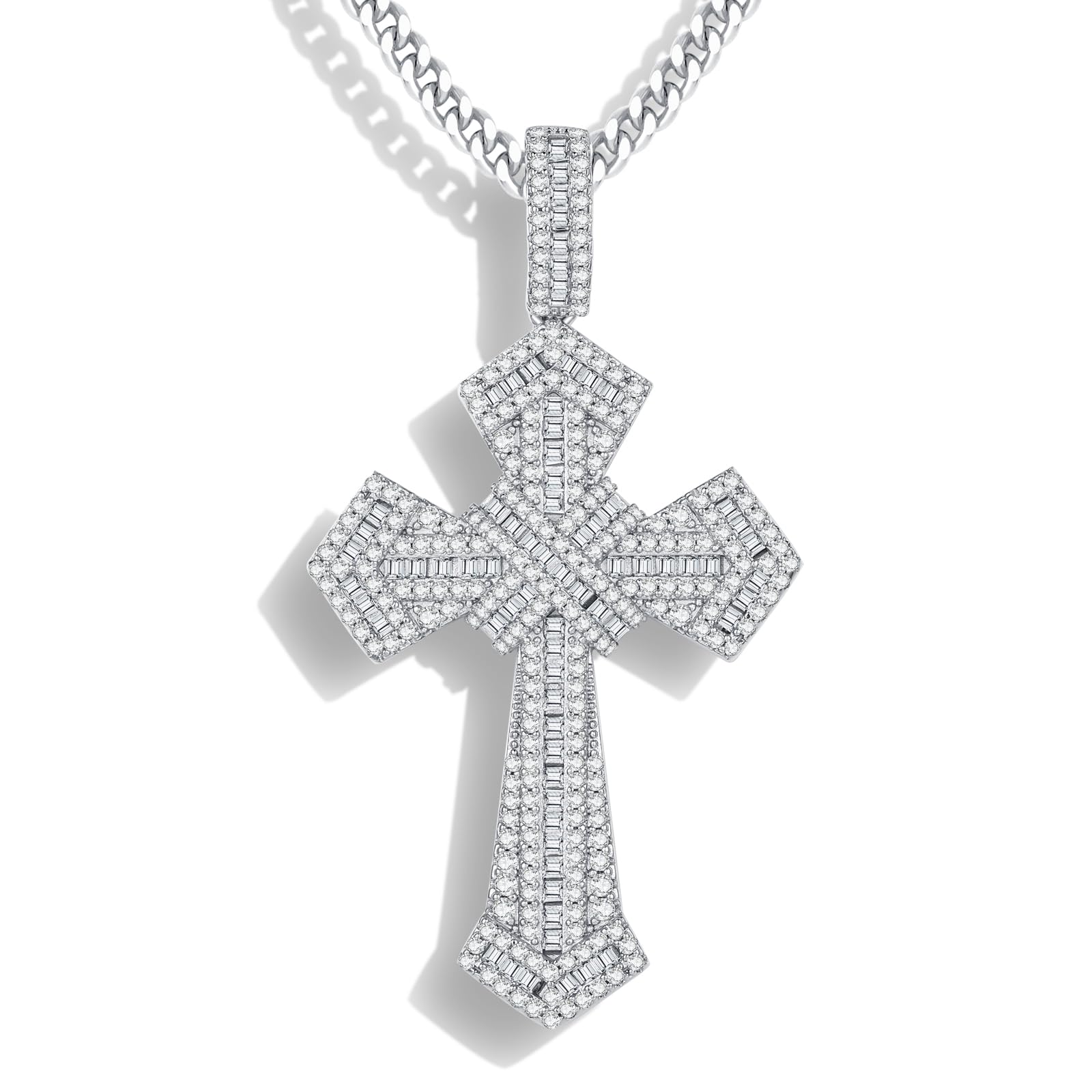 Wm Wonder Mojocross Necklace For Men 14k White Gold Plated