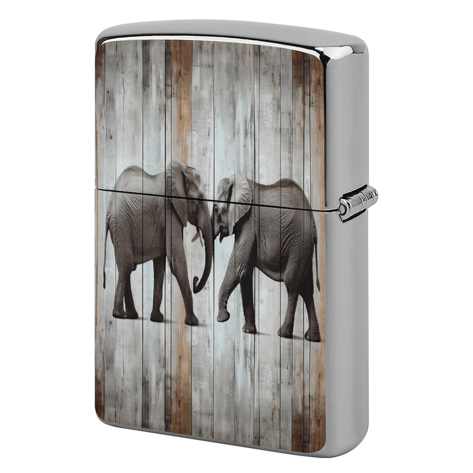 Fodpand Style Elephant On Wood Metal Lighter Case Cover Lighter Sleeve