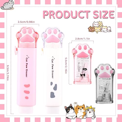 Miniatura 4 de Amaxiu 4 piezas de suministros escolares kawaii de pata de gato, 2 borradores de patas de gato y 2 sacapuntas de pata de gato retráctiles borradores