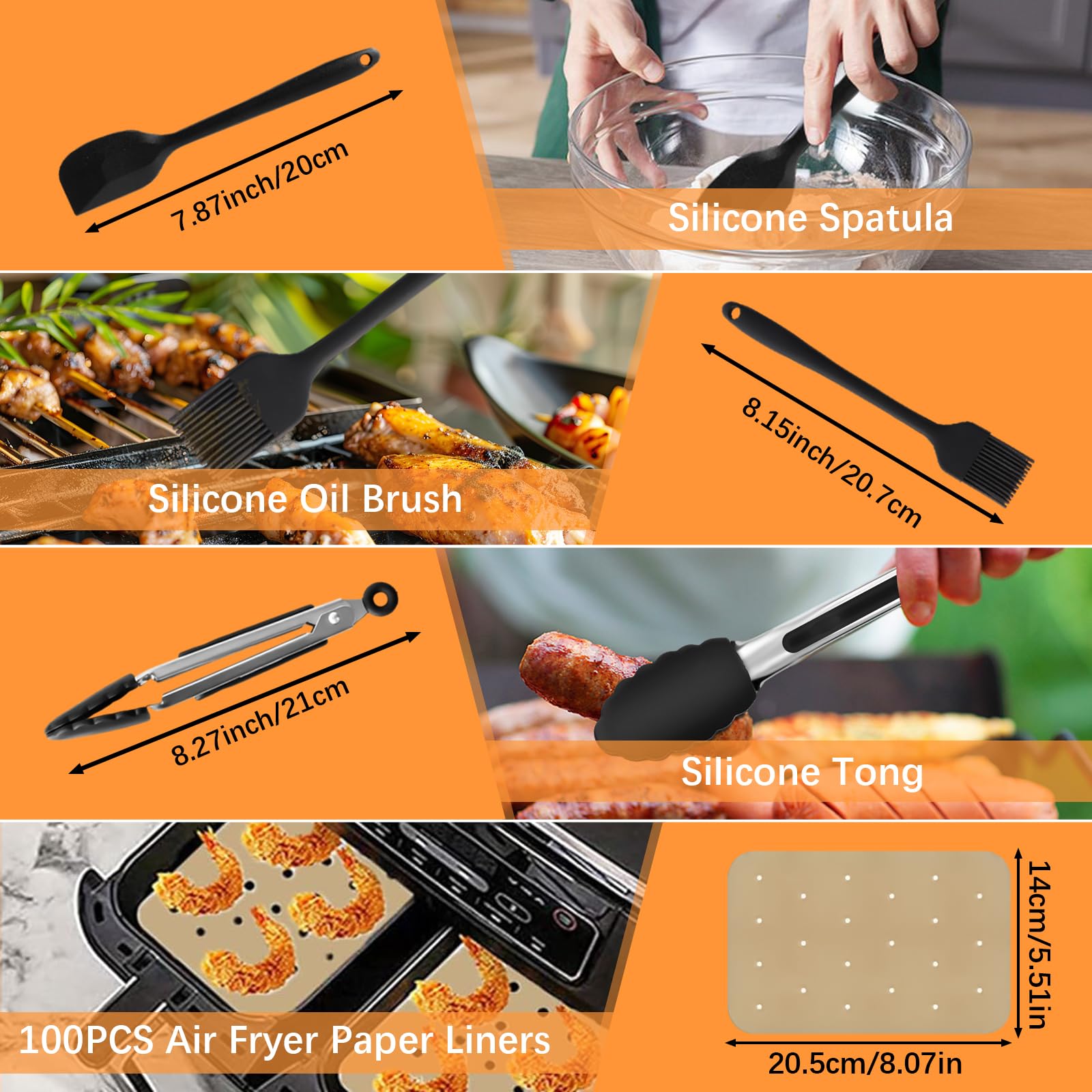 Accessoires Air Fryer 10.4L, Silicone Moule Air Fryer Pour Ninja Foodi Flex 10,4 L AF500EU Air Fryer Accessoires Ninja 10.4L 2×5.2L Réutilisable en silicone Accessoires pour Friteuse 11Pcs