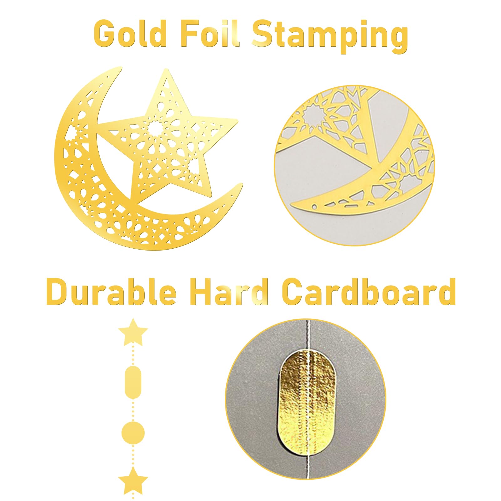 Kit Decorazioni Murali Ramadan E Eid Mubarak: 8 Pezzi Stelle, Luna E Lanterne In Cartone Oro, Con Striscione
