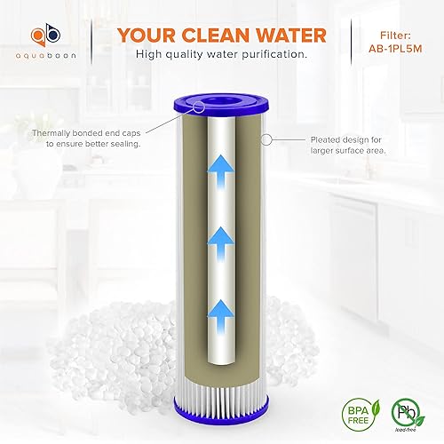 Miniatura 5 de Aquaboon Cartucho de filtro de agua de sedimentos plisado de 5 micras, 10 x 2.5 pulgadas, repuesto universal para cualquier unidad RO de 10