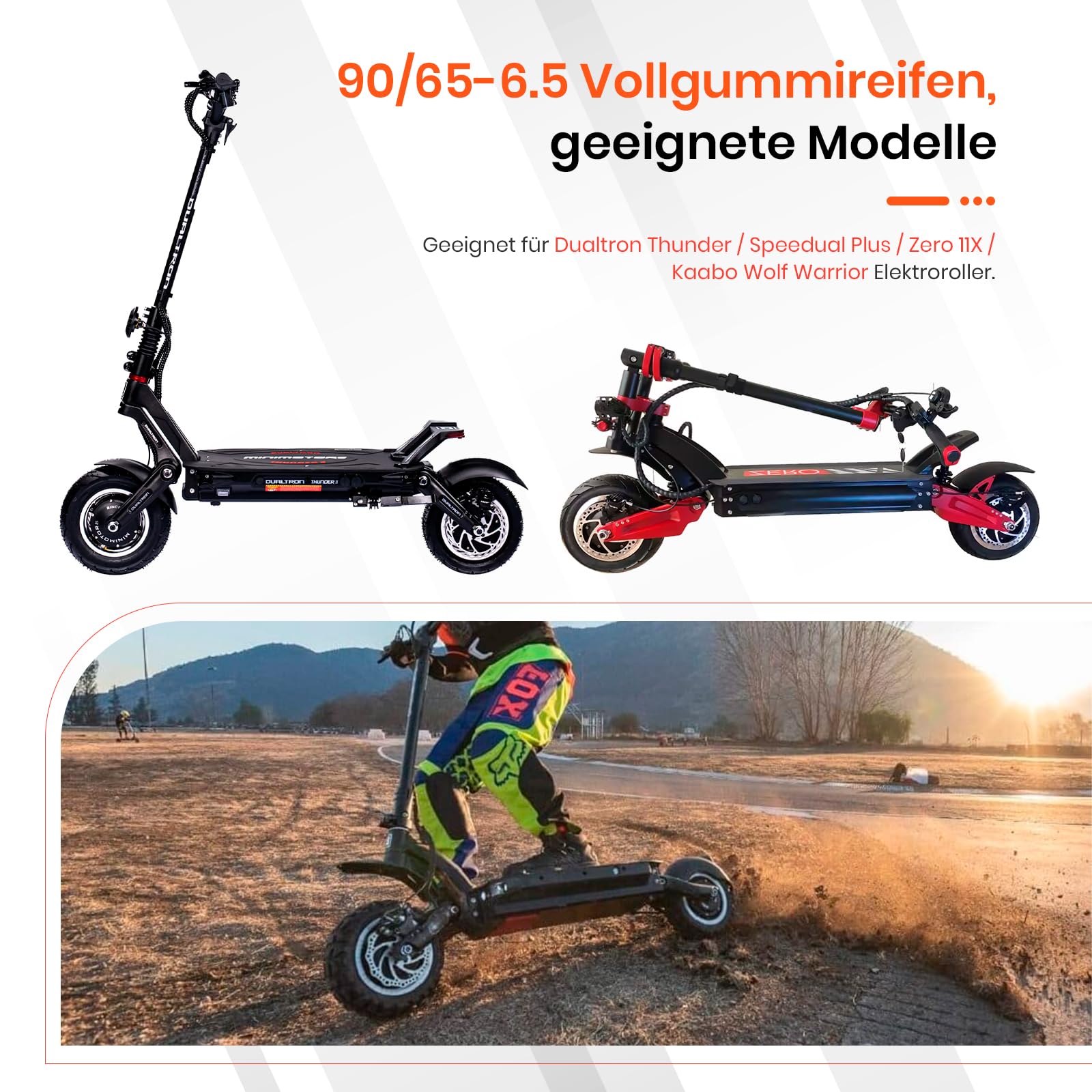 90/65-6.5 pneumatici pieni per scooter elettrico da 11 pollici, accessori di ricambio adatti per Dualtron Thunder, Speedual Plus, Zero 11X, Kaabo Wolf Warrior, 2 pezzi