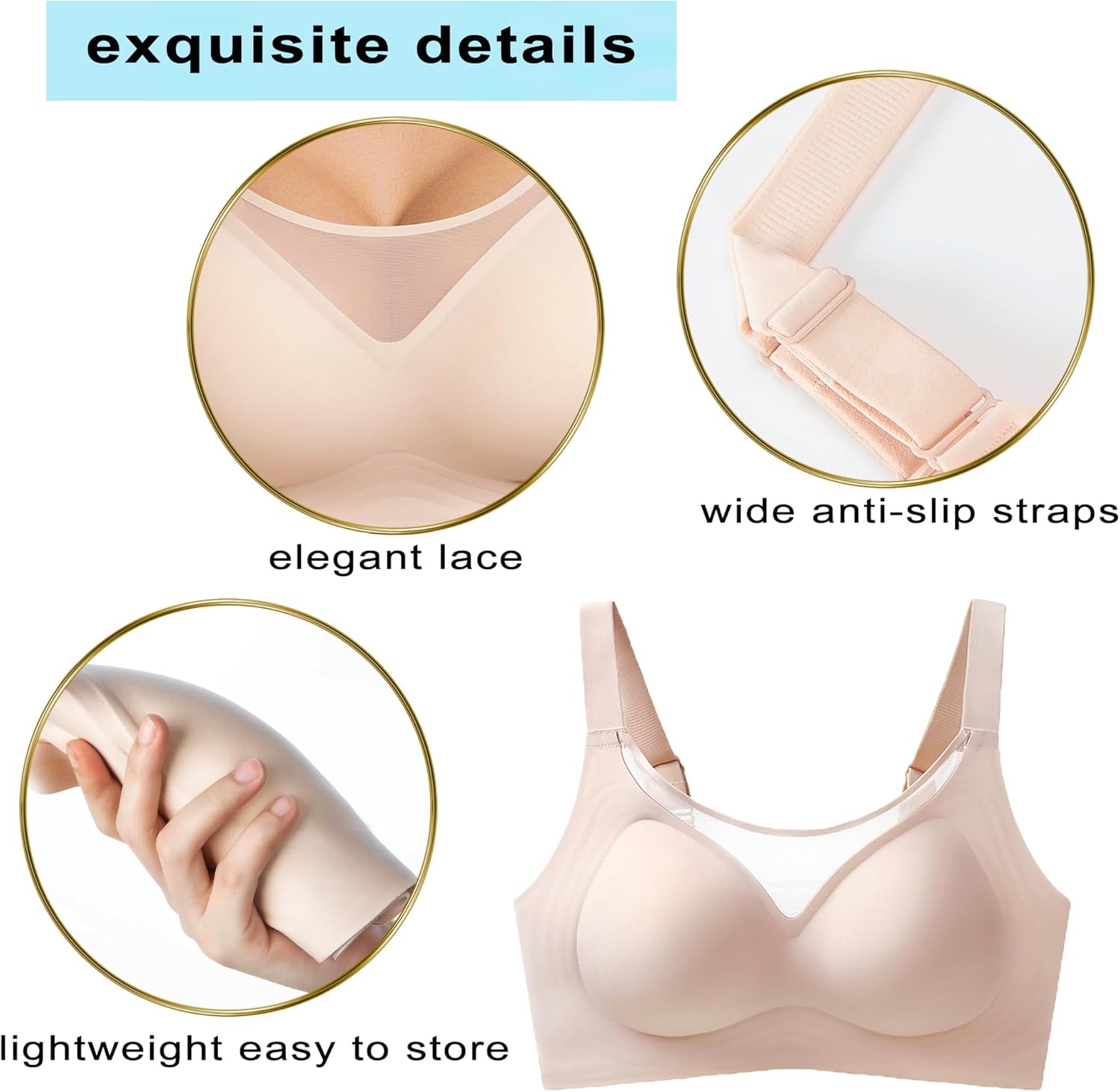 PRETTYWELL Wireless Bras for Women Molded Cup Comfort Push up Bra Mesh Seamless Full Coverage No Underwire Bra A to D Cup - Image 4