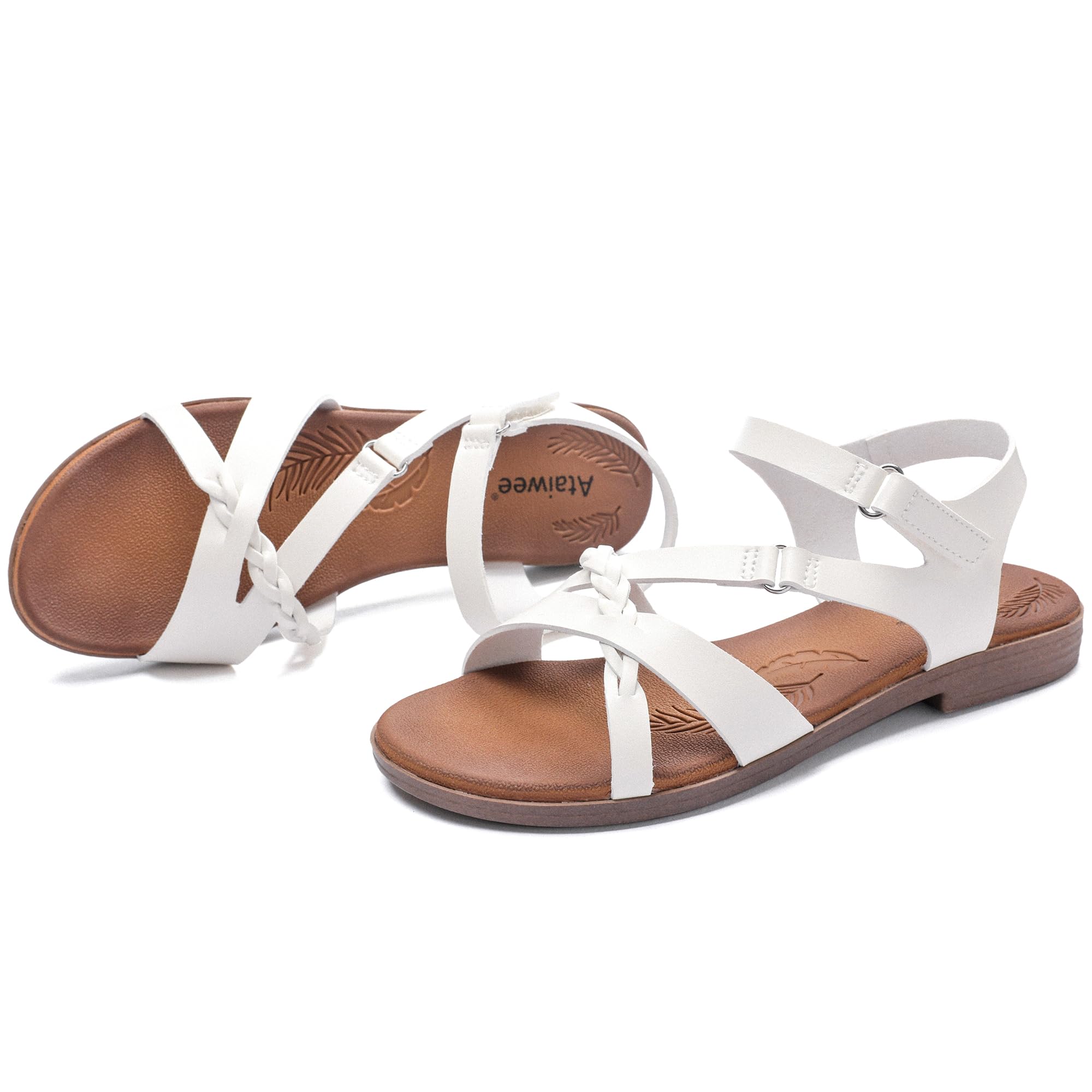 Sandales plates pour femmes Slip-on confortable avec sangle à la cheville bout ouvert été