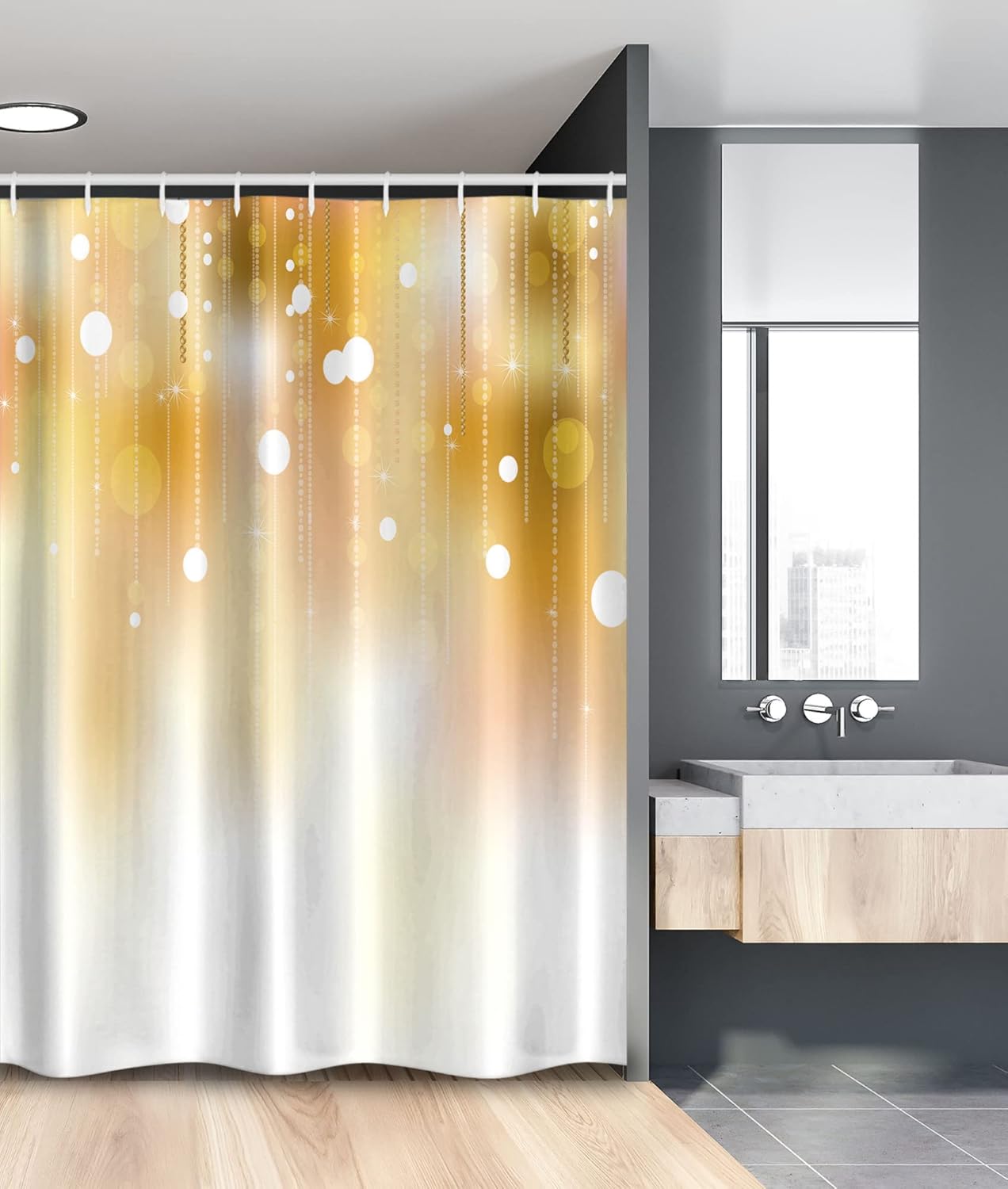 Ambesonne Pearls Stall Shower Curtain, Blurred Background Dark Color Classy Christmas Design Artwork Print, Fabric Bathroom Decor Set with Hooks, 54" W x 78" L, White Brown