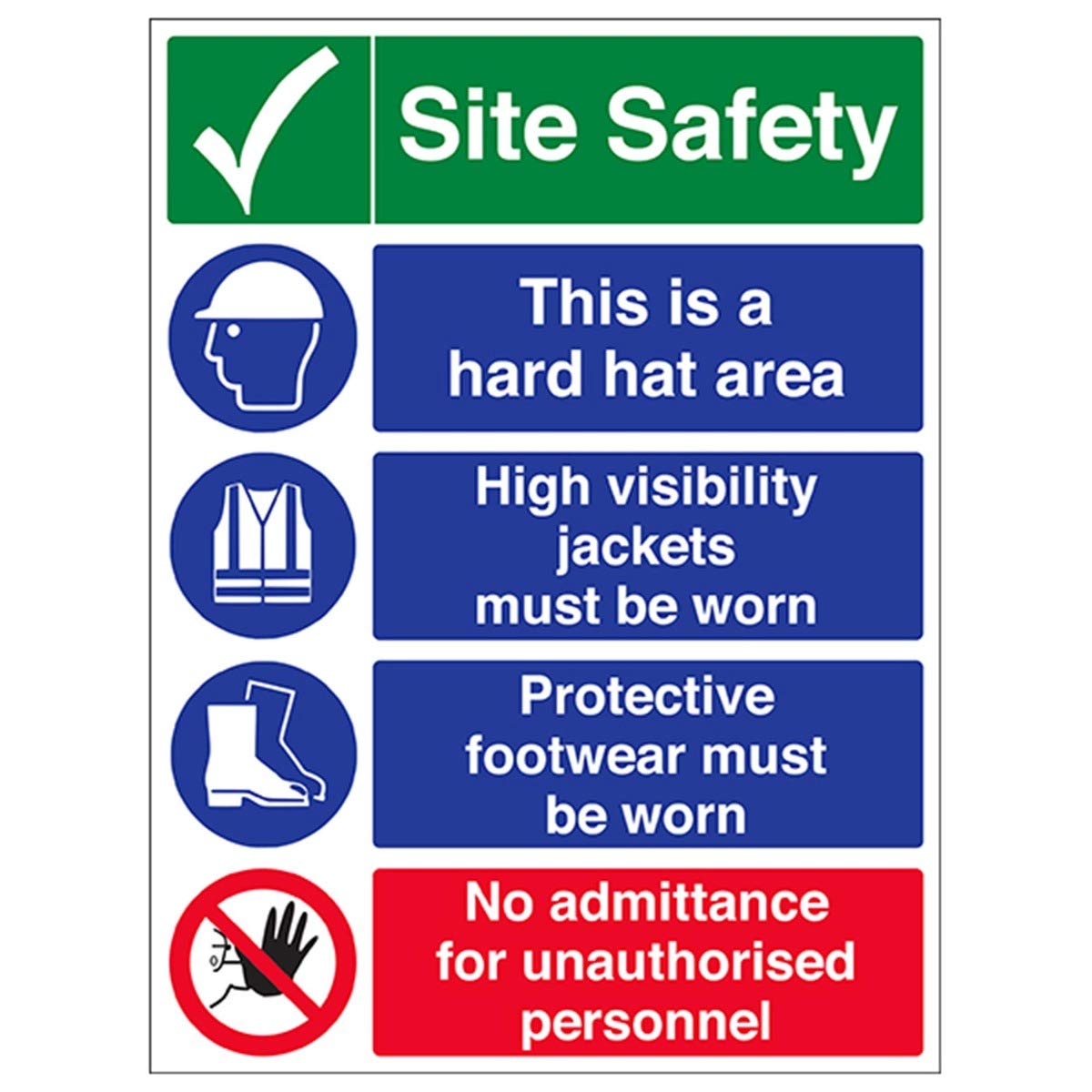 V Safety Multi Hazard Site Safety No Admittance Warning Sign - 300mm x 400mm - Self Adhesive Vinyl — image 1