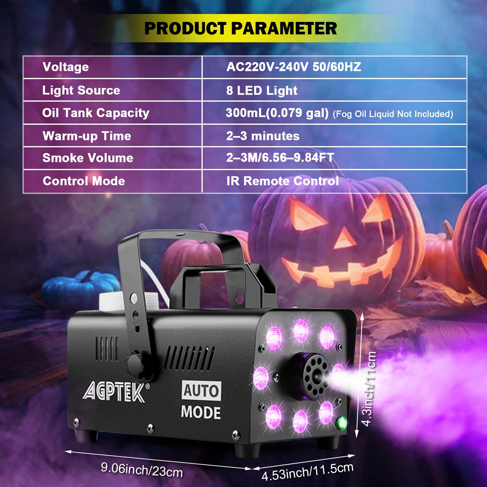 Nebelmaschine, AGPtEK Rauchmaschine mit Auto Sprühen Modus 13 farbigen LED Lichtern und RGB Effekt, 2000CFM mit 2 kabelgebundenen und Funkfernbedienungen, für Hochzeiten, Halloween und Bühnenshows