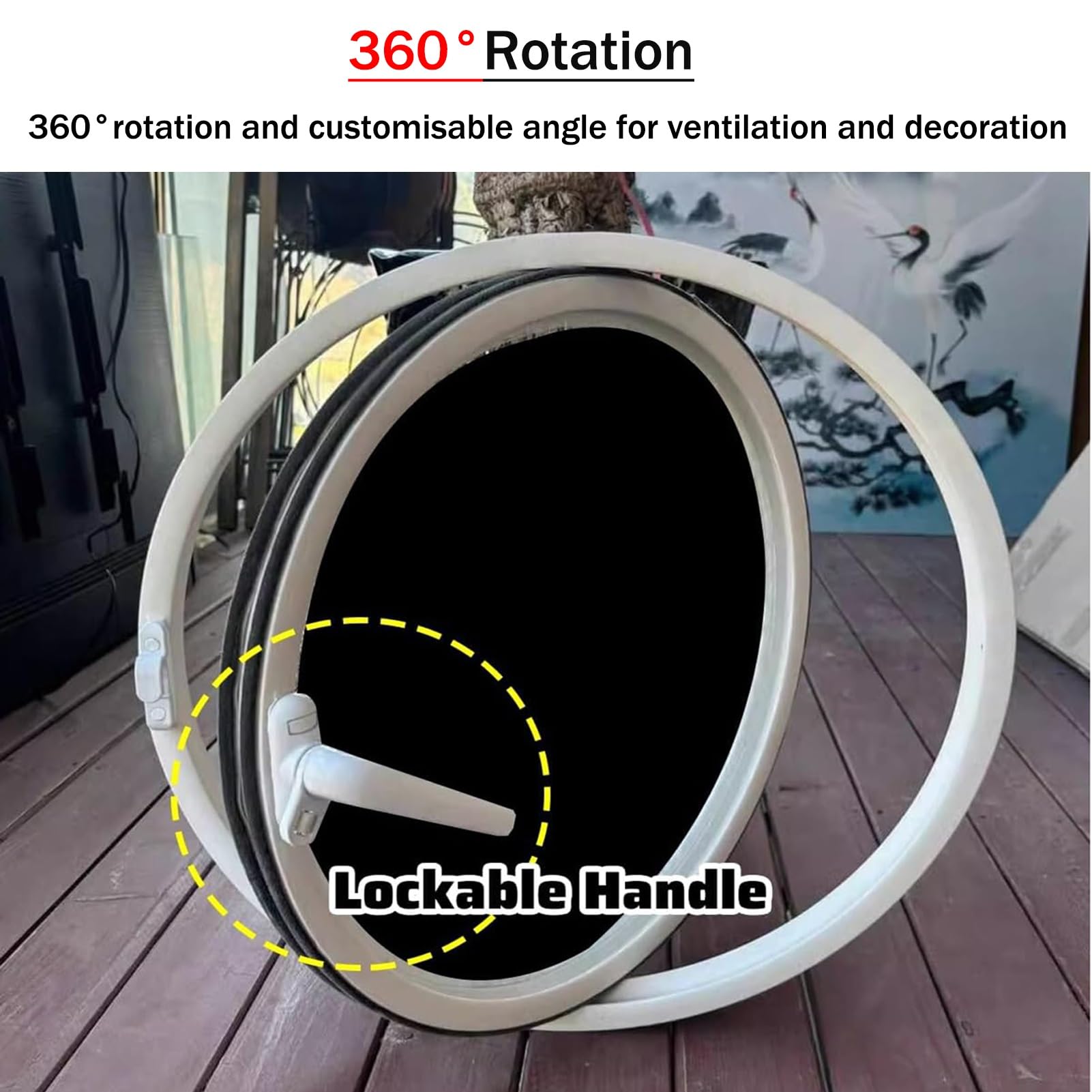 Finestra A Battente Girevole Finestra a oblò rotonda girevole ad asse centrale, finestra di ventilazione con vetro temperato a strisce per la privacy, per bagno, camera da letto, soggiorno(40cm/15.7")