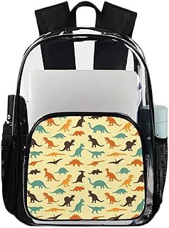 Mochila transparente de dinossauros fofos, mochila resistente de animais dinossauros, mochila transparente à prova d'água térmica de PVC com alça de ombro reforçada para escola, trabalho, viagens, Multicor