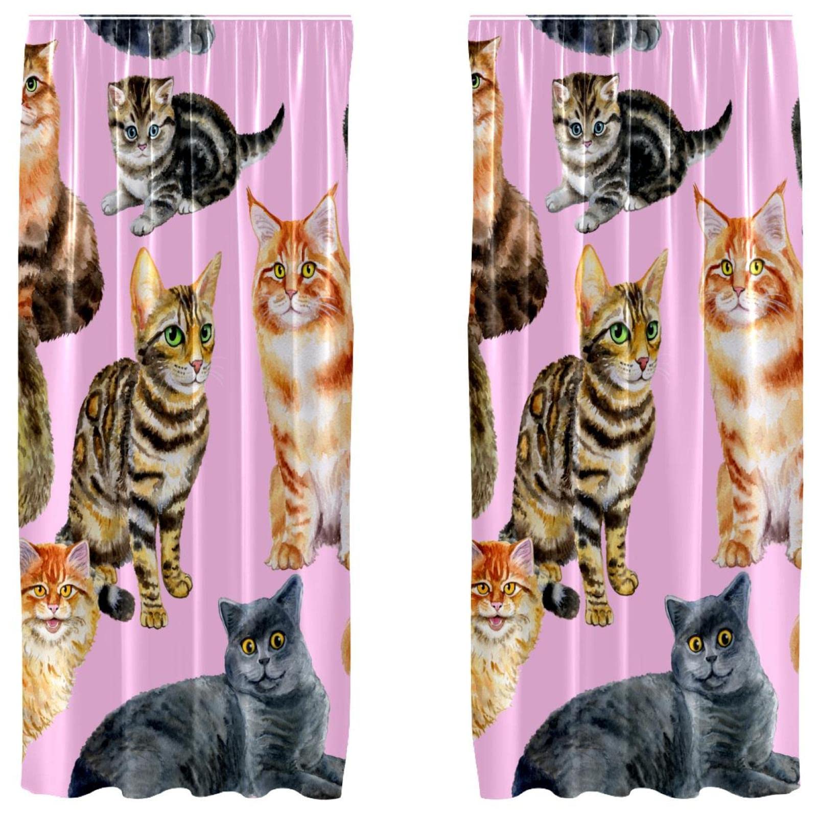 Cortinas de gatos para ventana pack de 2 paneles modernos translúcidos de 55x84 pulgadas