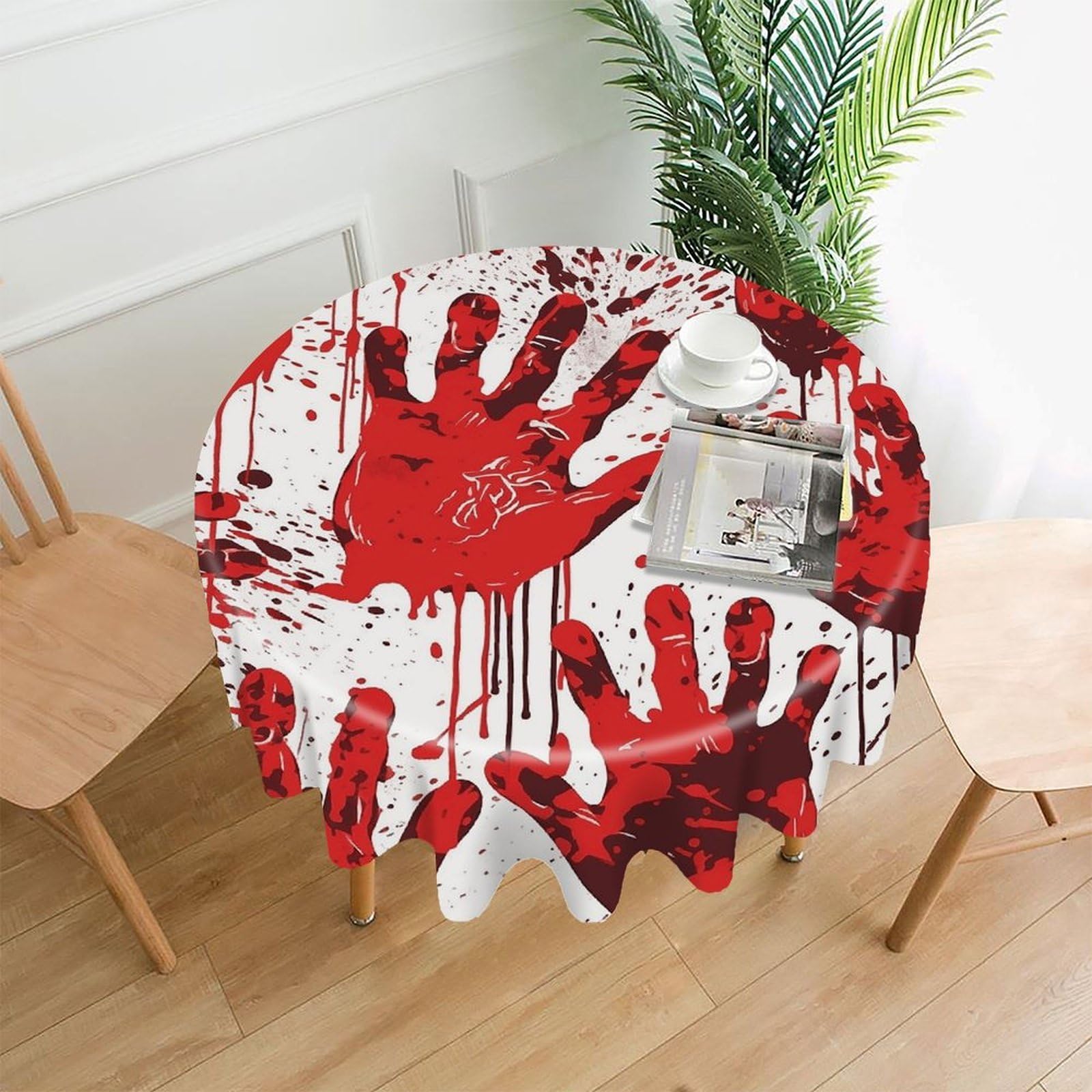 LZQPOEAS Bloody Handprints Tablecloth Decorative Round Table Cloth Wrinkle Resistant Round Tablecloth Washable Circle Table Cover for Kitchen Dining Party Wedding Camping 60 Inch