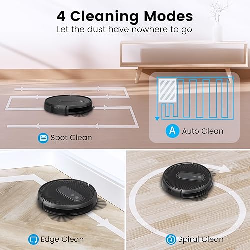 Miniatura 4 de AIRROBO Aspiradoras robot con succión de 2800 Pa, cuerpo delgado de 3 pulgadas, navegación por giroscopio, control remoto y aplicación, cubo de