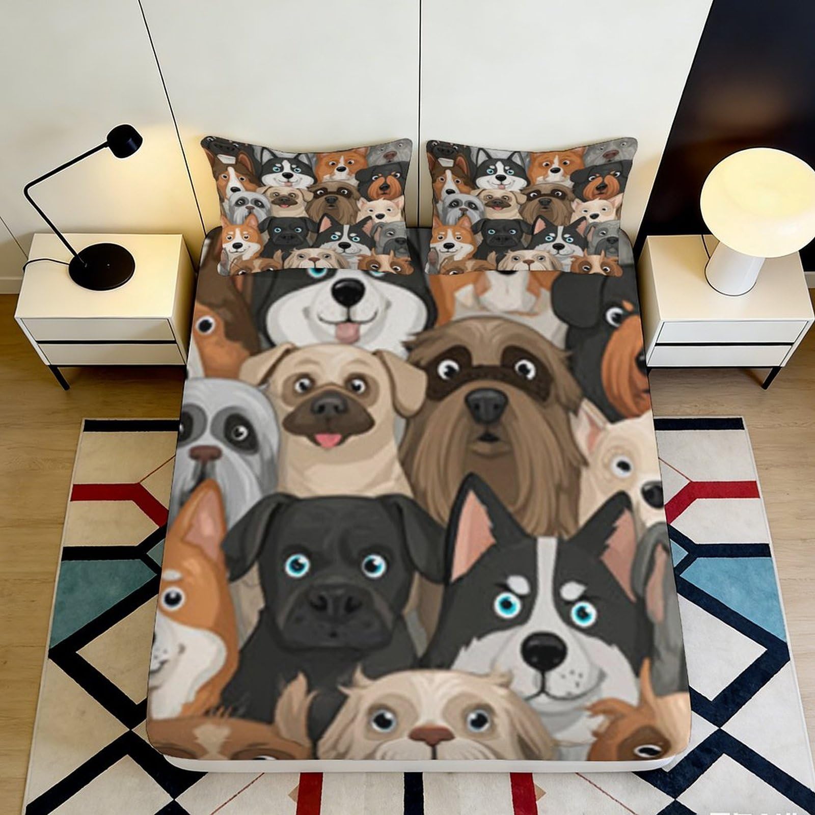 K1r3d9e5 Style-2 3D Printed Cartoon Dog Fitted Sheet Microfiber Soft Breathable Puppy Pattern Bed Cover For Bedroom Dorm Decor 90X200x25cm