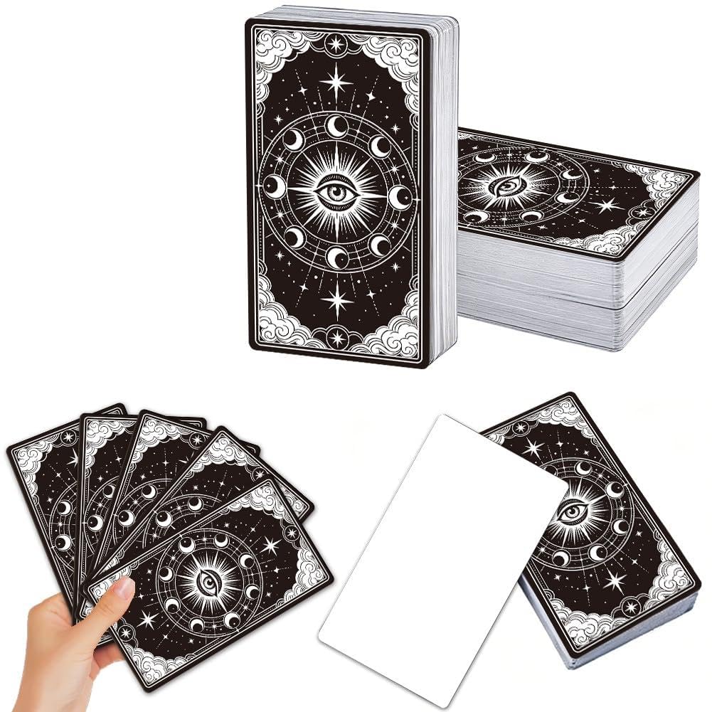 PRESSINART 100Pcs DIY Tarot Cards to Write On 2.71 x 4.72 Inch, Blank Playing Cards with Back Black White Eyes Moon Design Make Your Own Oracle Decks for Tarot Practice Divination Reading Craft Kit