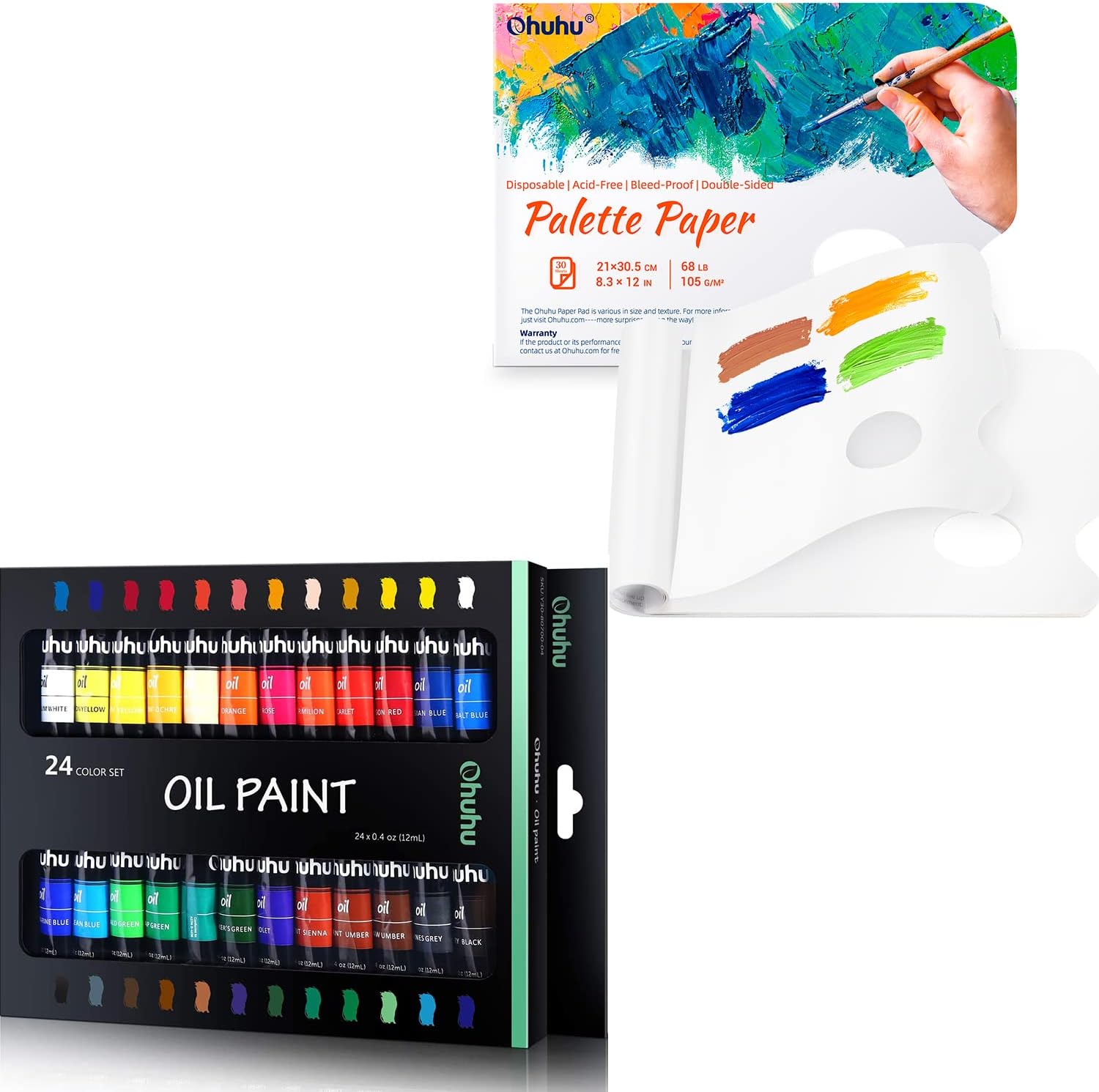 Ohuhu Oil Paint Set, 24 OilBased Colors, Artists Paints Oil Painting Set+Disposable